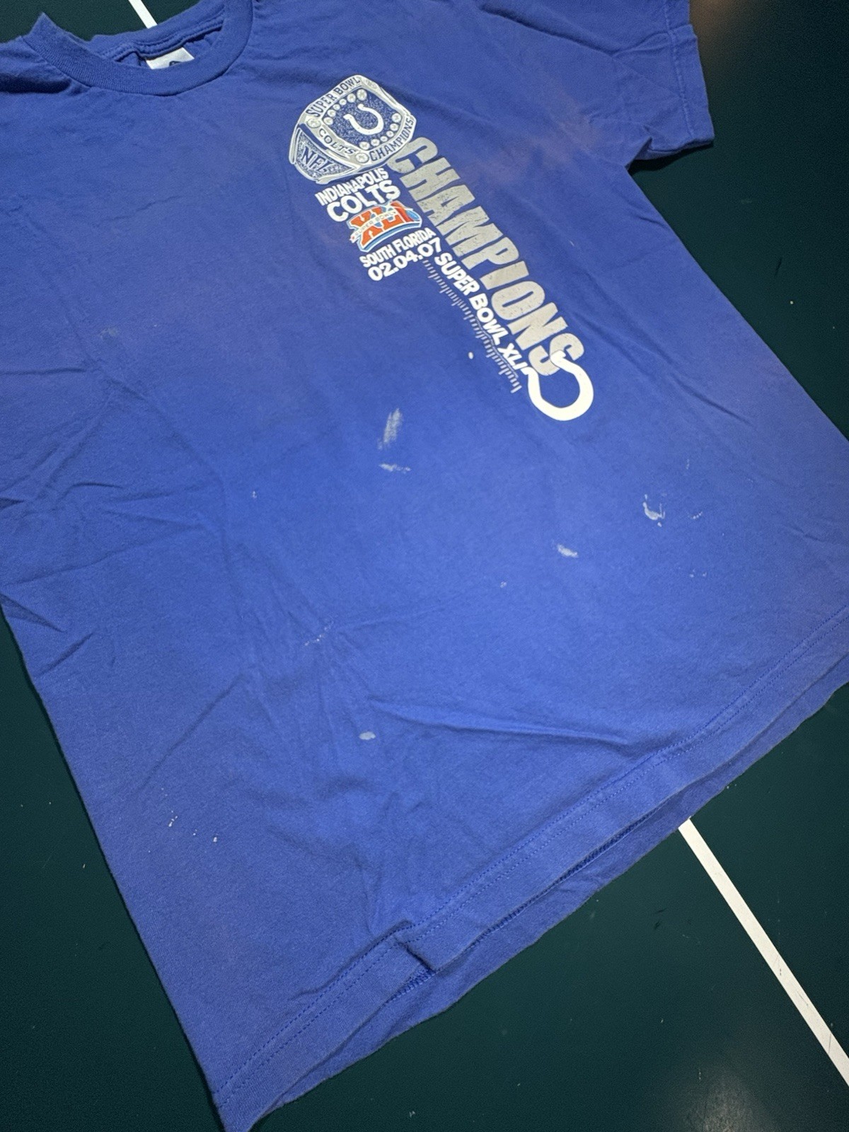 Vintage Indianapolis Colts Superbowl XLI Champions 2007 T Shirt XL Faded Blue