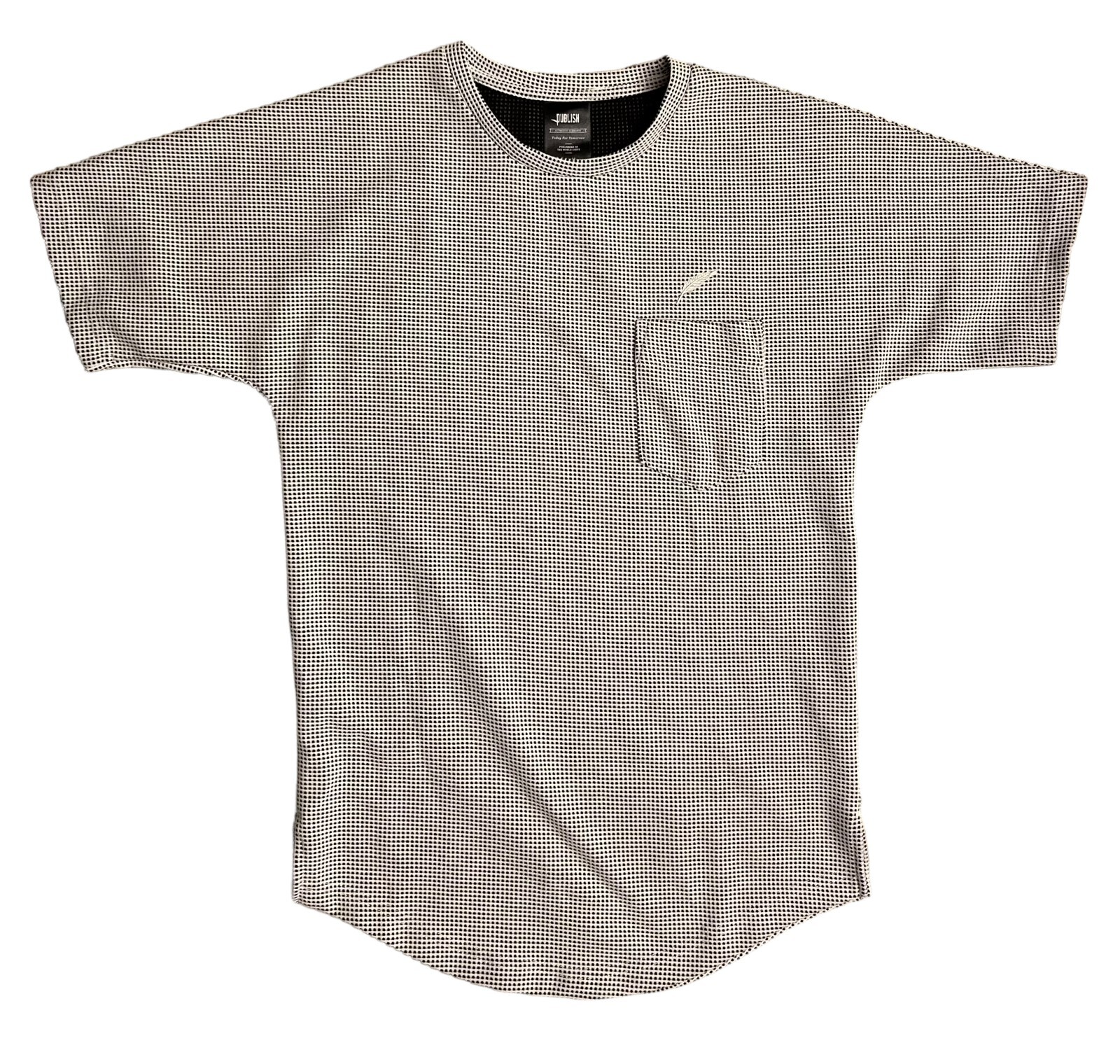 Publish Brand T-Shirt Black & White Streetwear Pocket Side Vent Round Hem Small