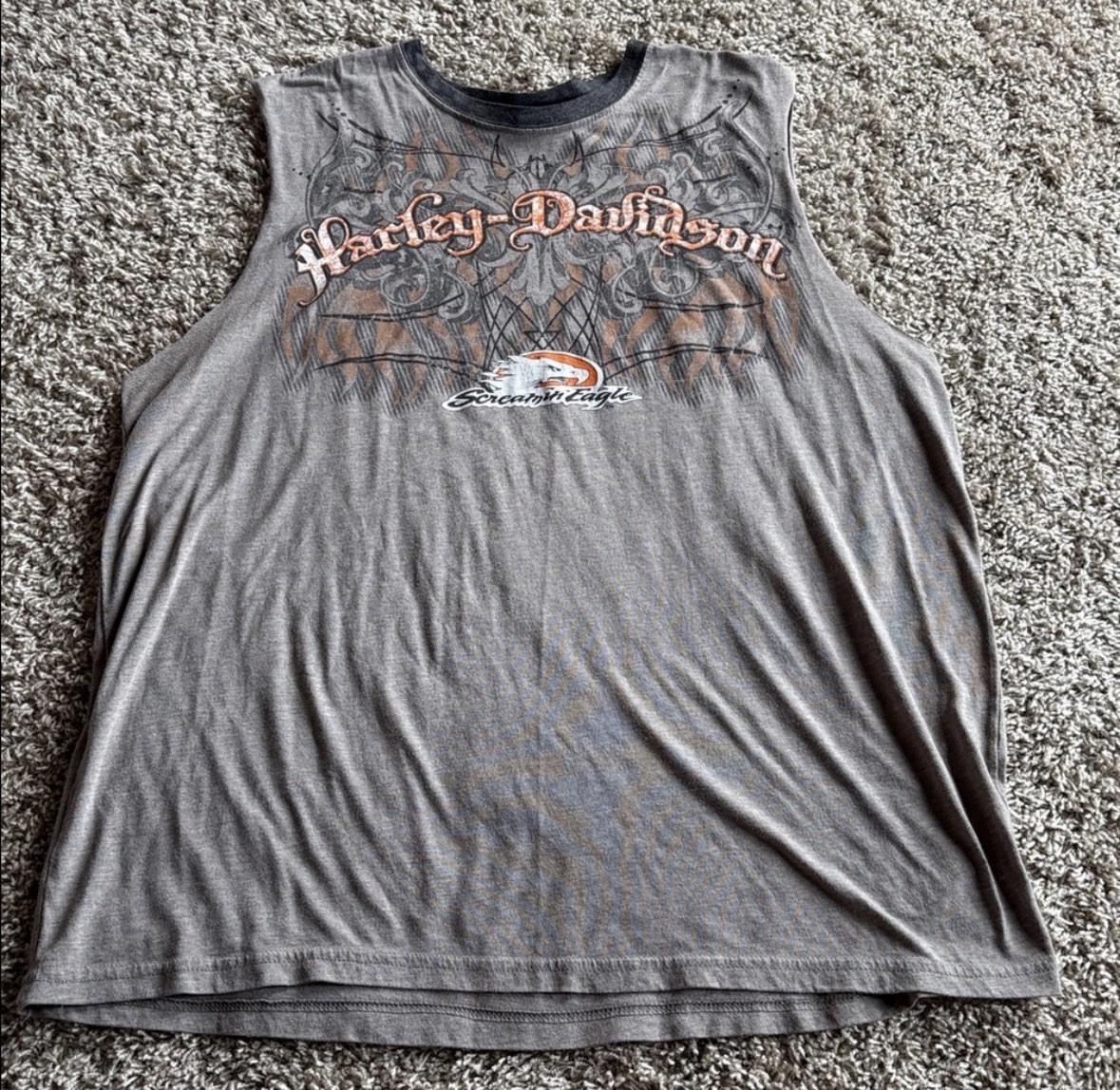 Harley-Davidson Vintage Screamin Eagle Men’s Cuff Off Grey Shirt Size XL