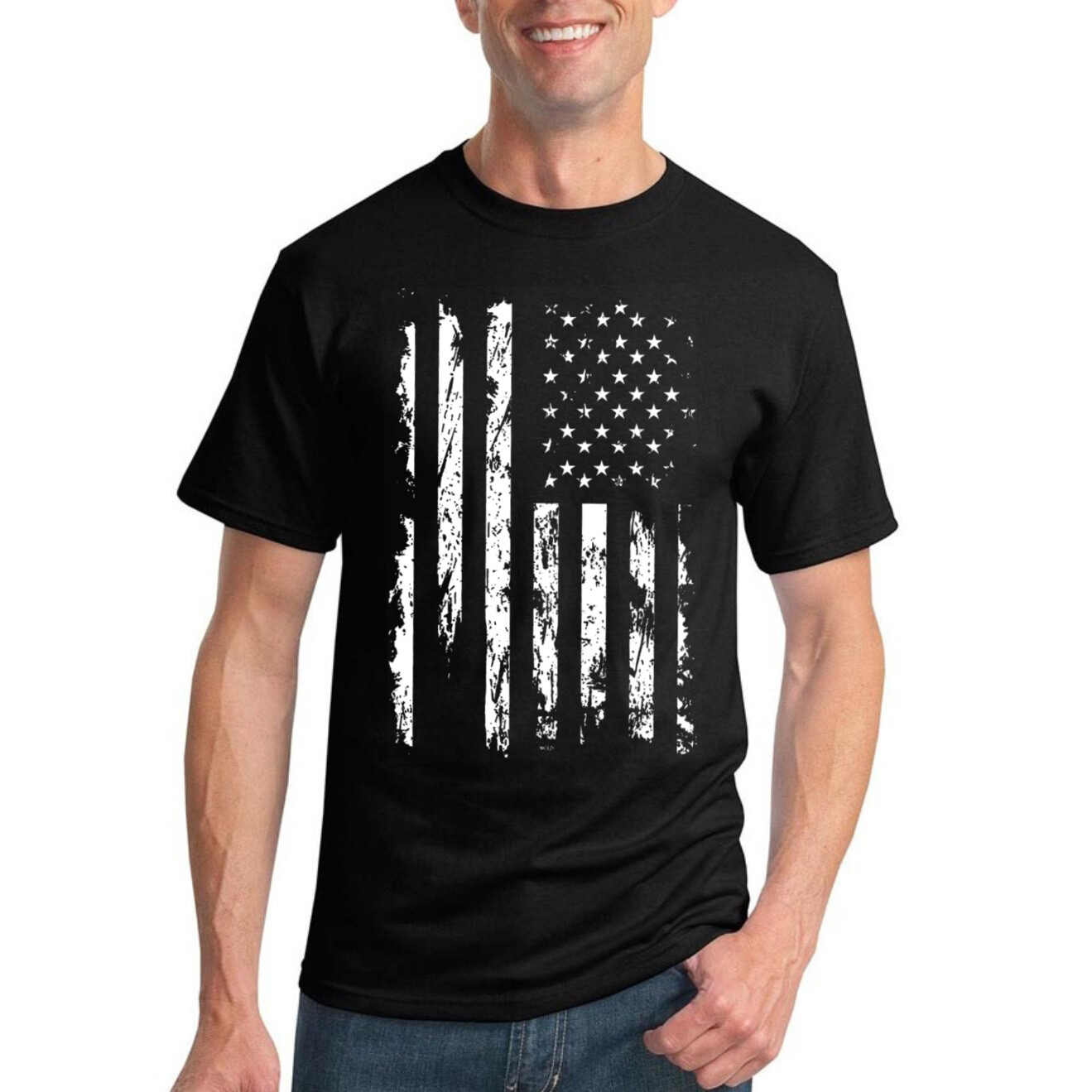 Merica White USA America Flag Distressed Men Tshirt