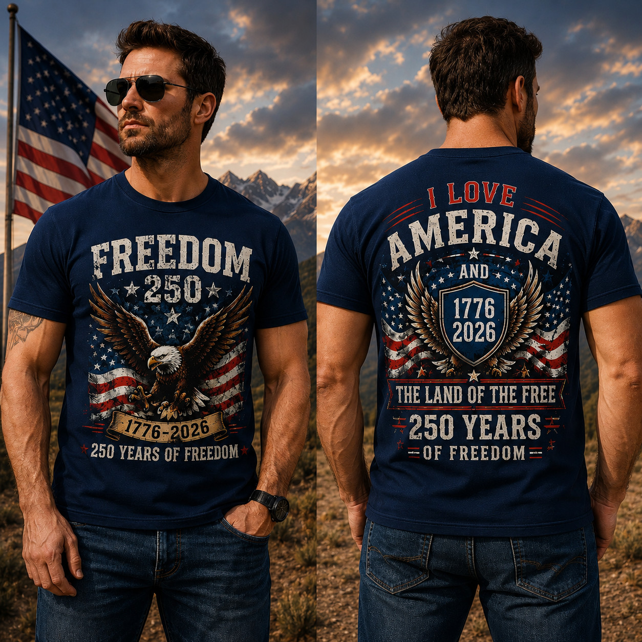 250th Anniversary America T-Shirt, 250th Years Of Freedom Size S-5XL