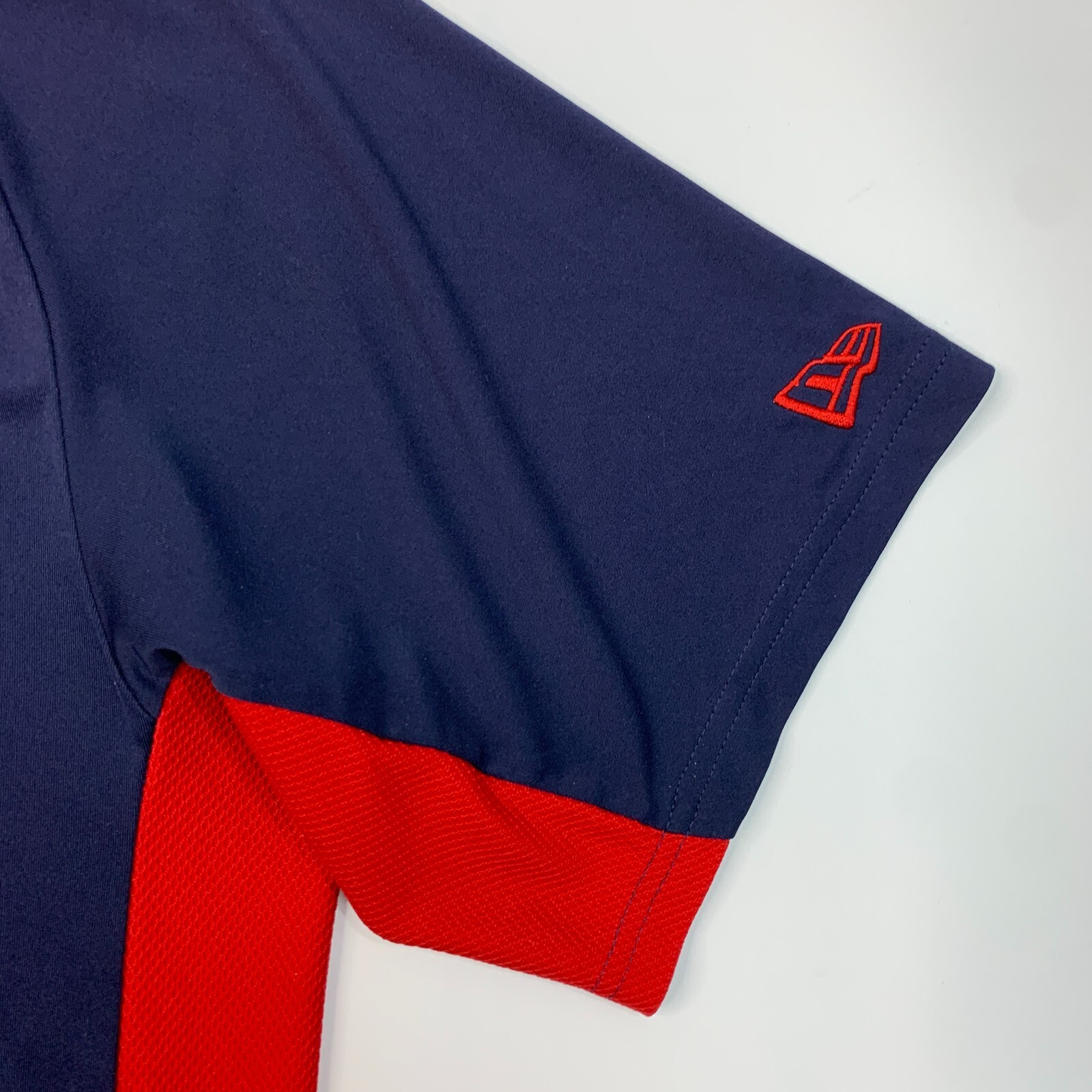 New Era ABA Baseball Jersey Mens M Medium Navy Blue Red Henley Short Sleeve