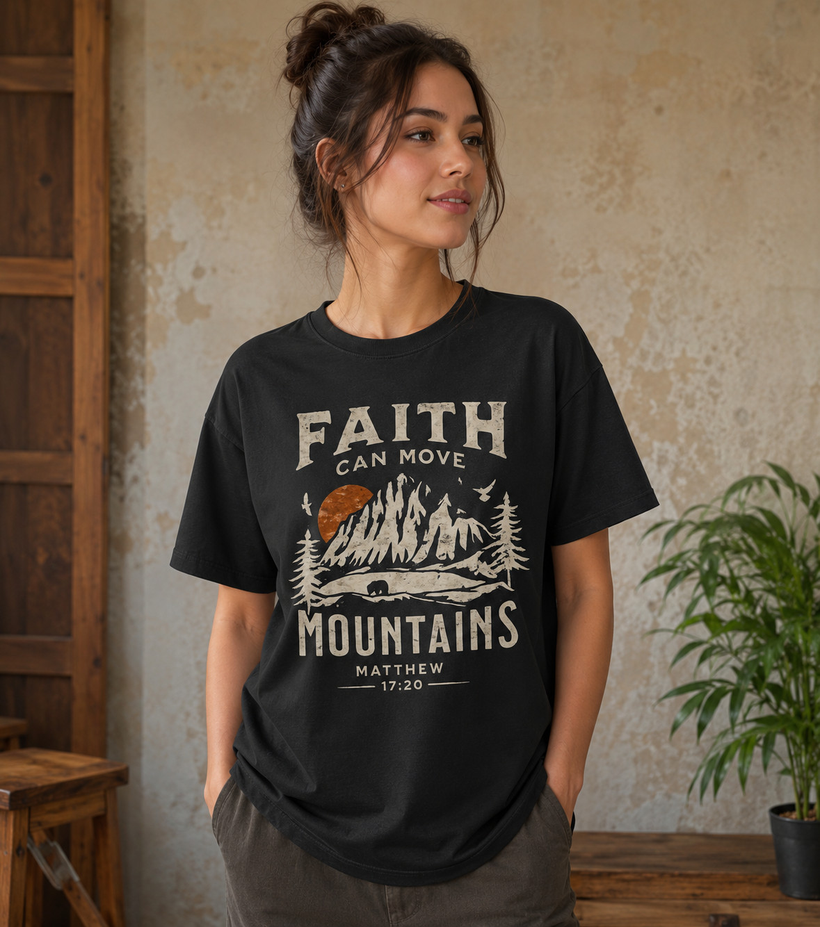 Faith Can Move Mountains T-Shirt Christian Religious Graphic Unisex Tee Gift