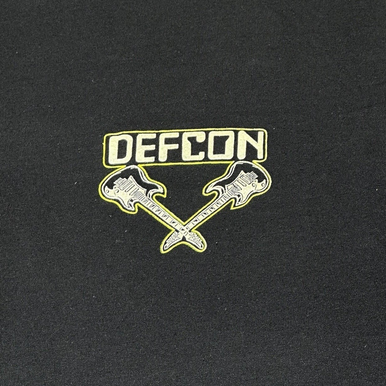 Vintage 80s Defcon Hard Rock Band T-Shirt Size Large Glow In The Dark Guitar