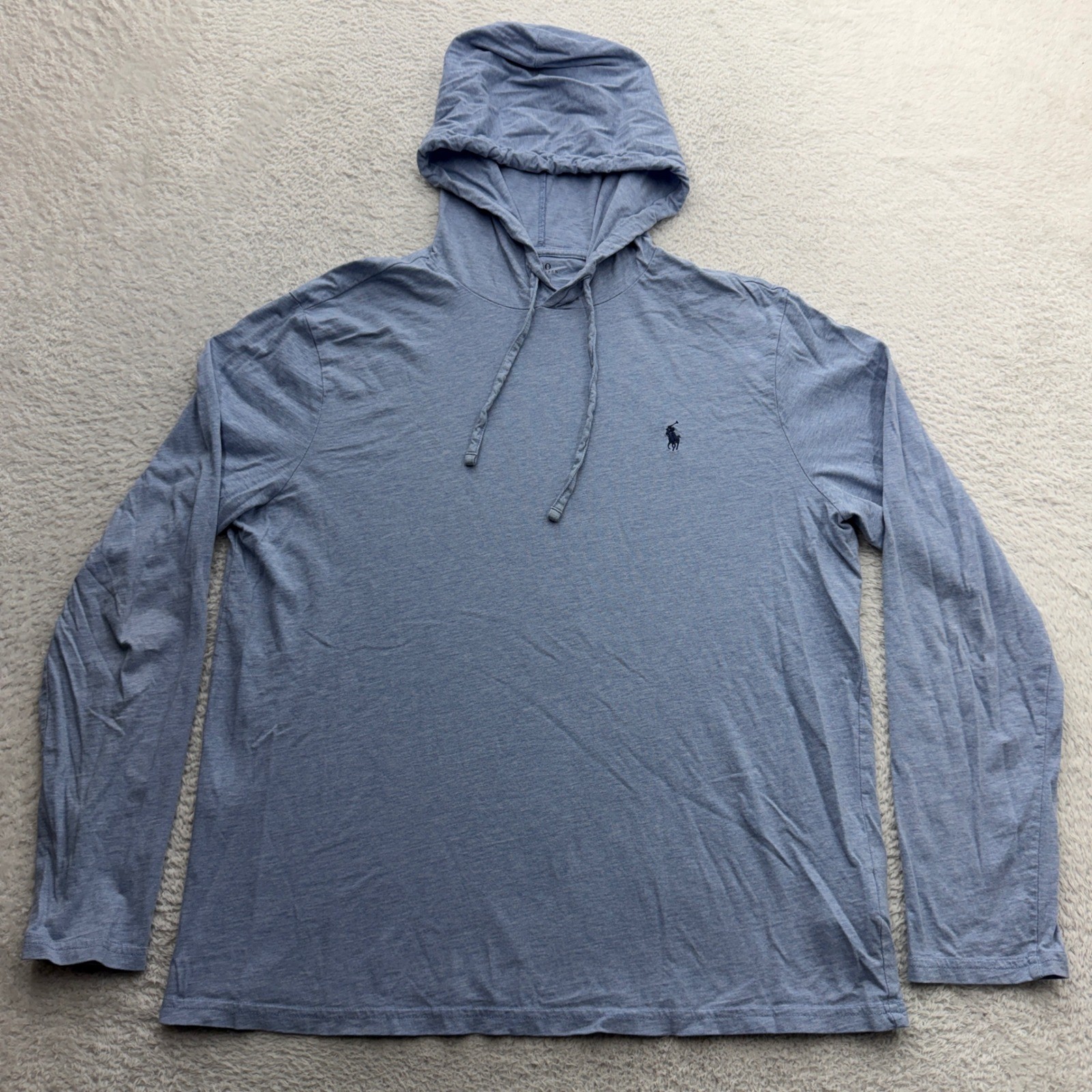 Polo Ralph Lauren Mens Hooded T-Shirt Light Blue Heather Cotton Long Sleeve L