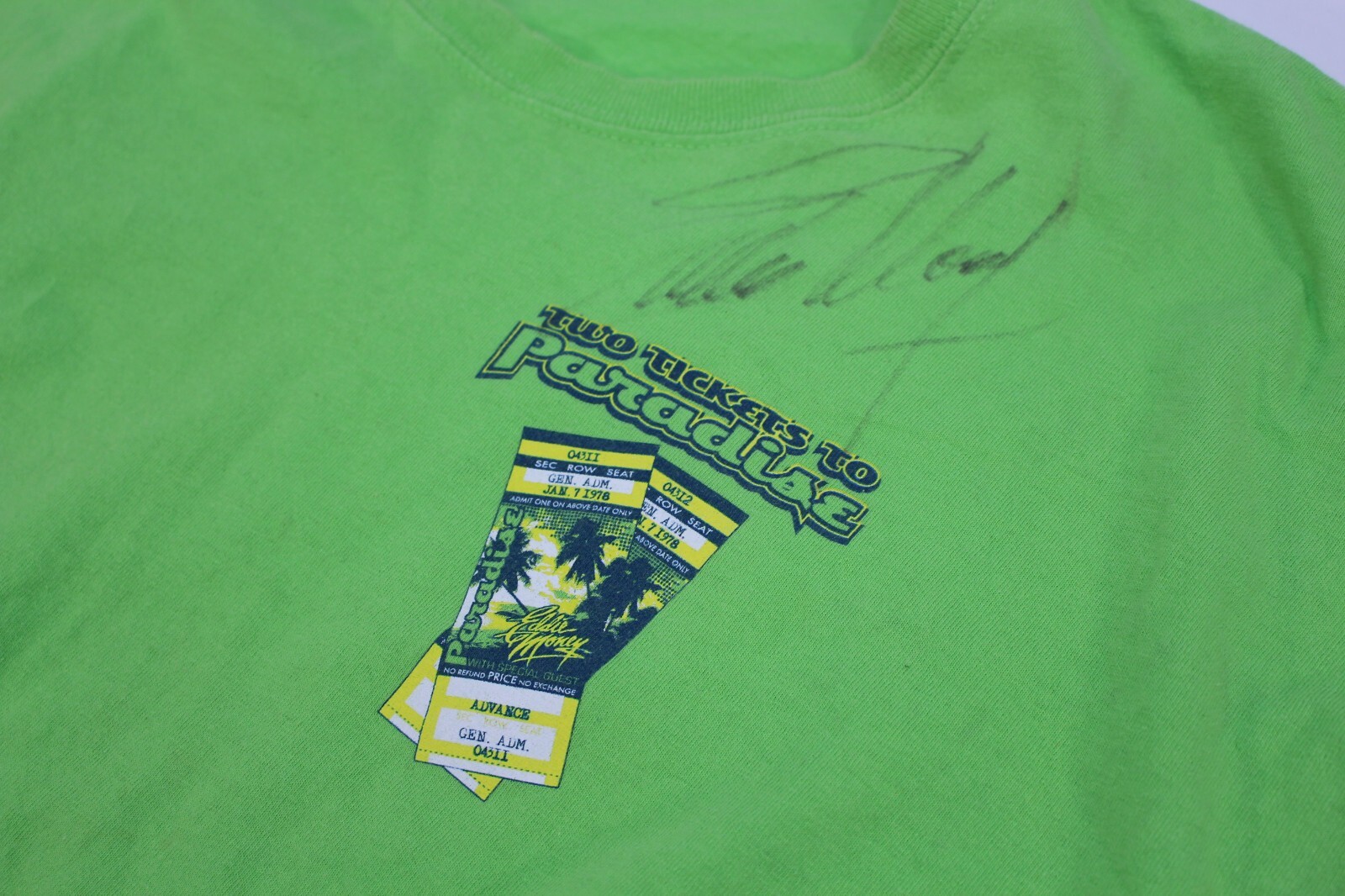 VTG Eddie Money Autograph Tour T-Shirt Tee 2XL Signature Band Auto Paradise Two
