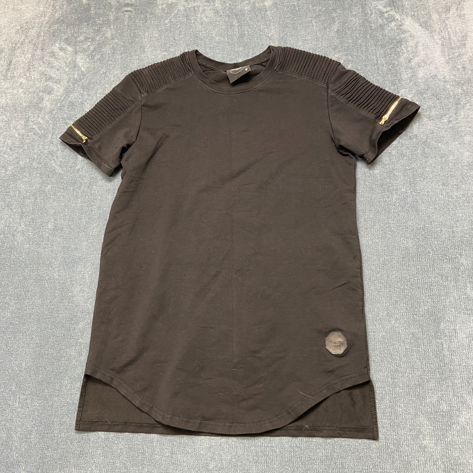 Project X Paris T-Shirt Mens Medium Black Short Sleeve Pleated Shoulder Detail