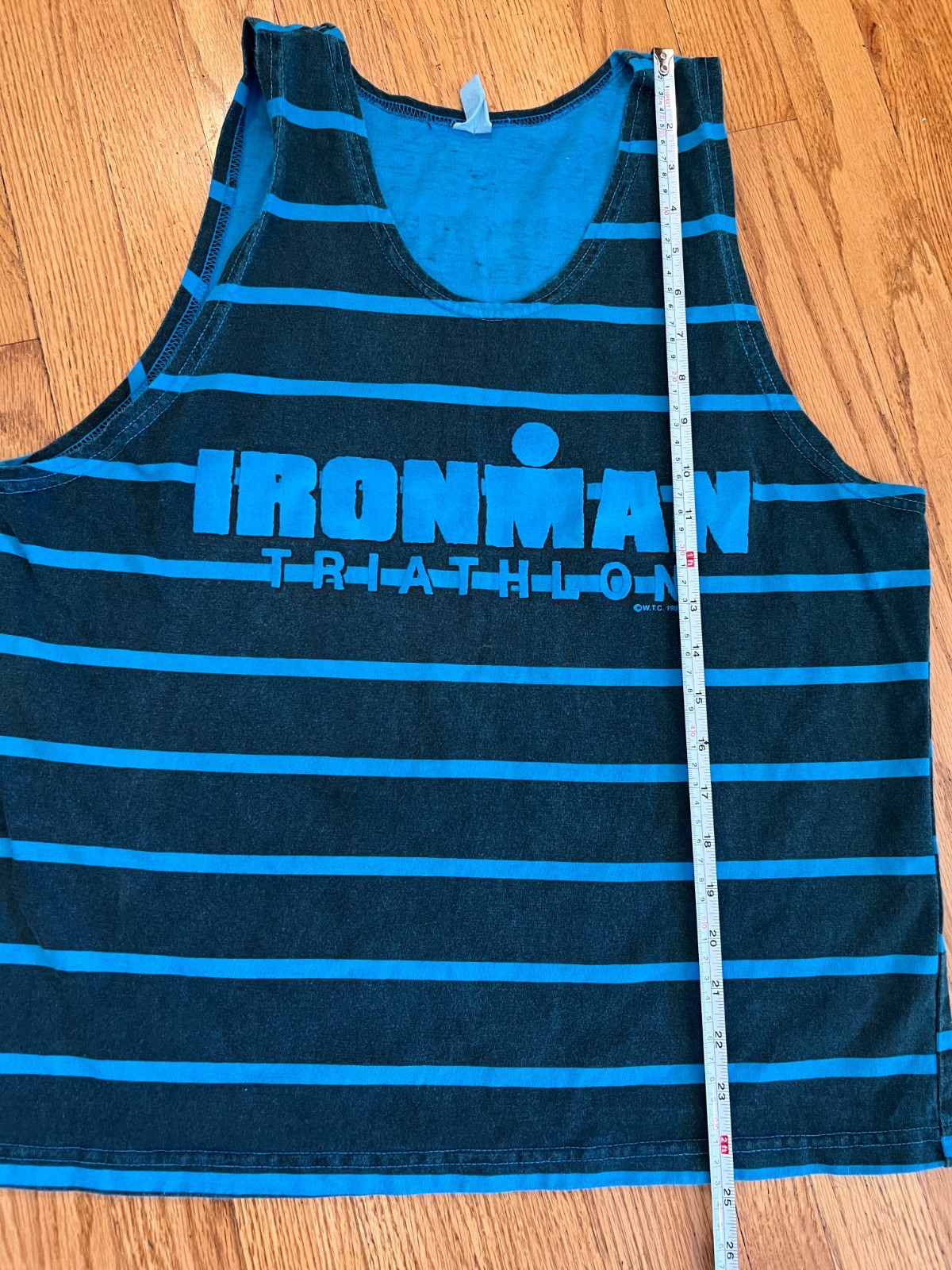 VTG 90s Ironman Triathlon Blue Striped Muscle Tank Top Shirt Medium Bodybuilding