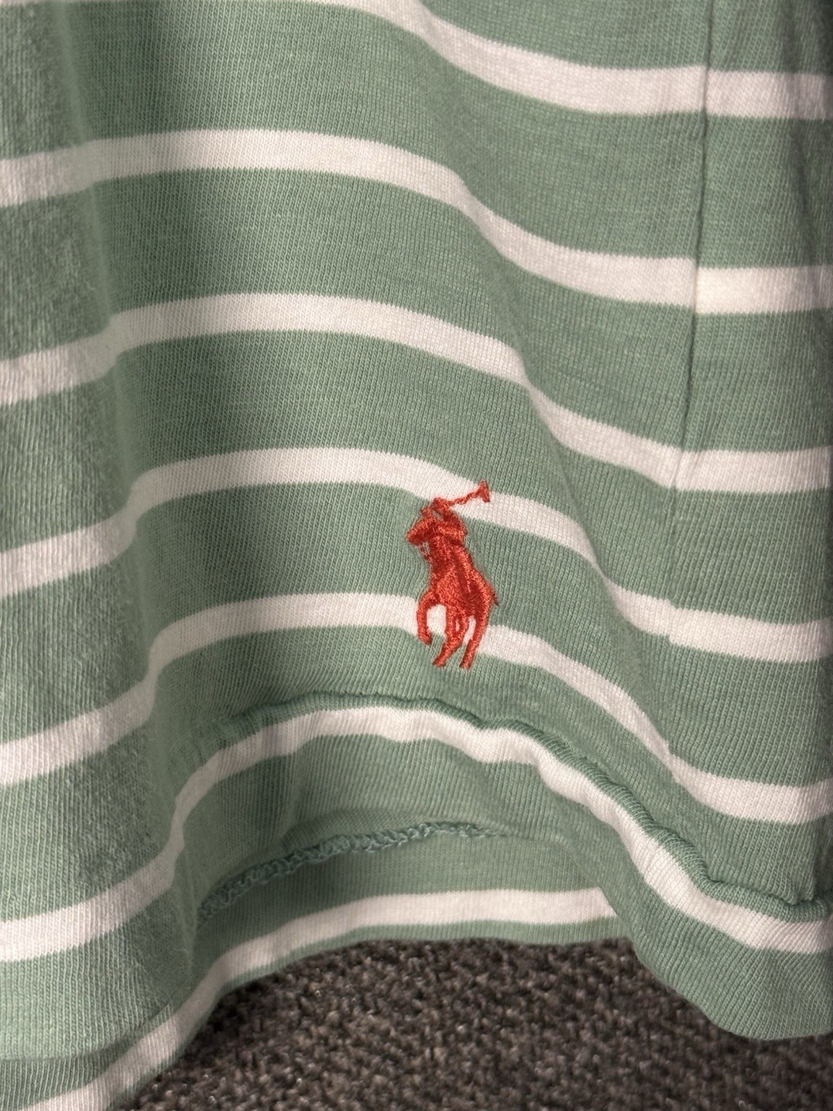 Polo Ralph Lauren Green/White Striped V-Neck Tee Large