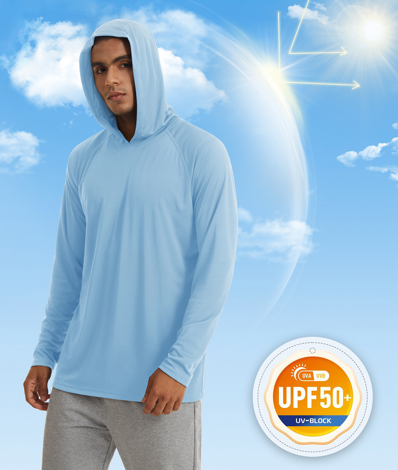 UPF50+ Men’s Hoodie Sun Shirts Long Sleeve Skin Protection Outdoor Fishing Tops