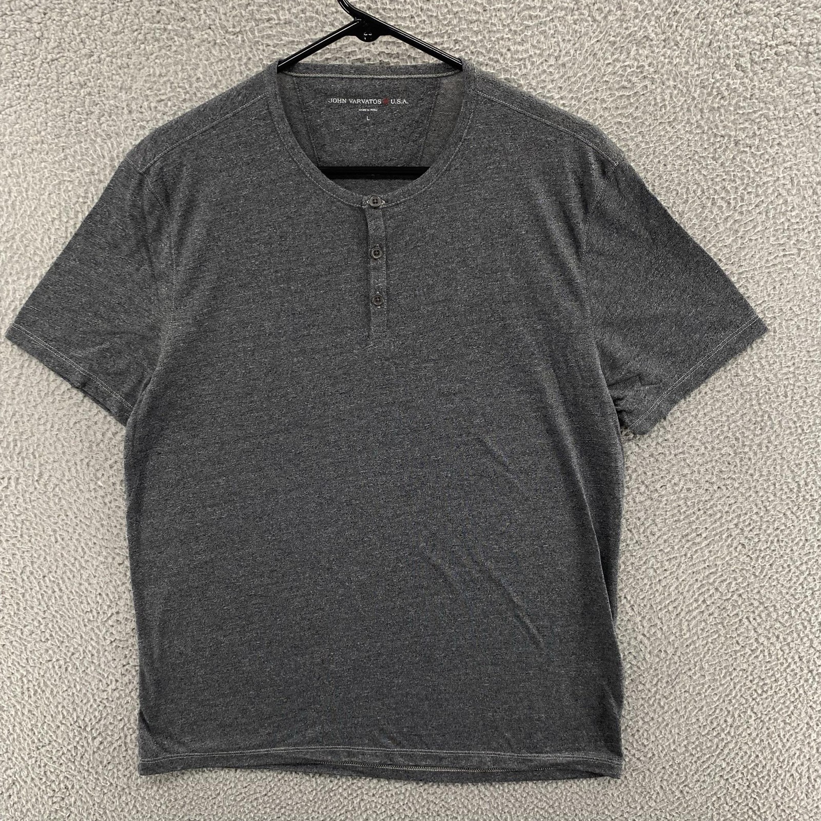 John Varvatos Shirt Mens Large Gray Henley Slim Modal Polyester Lightweight