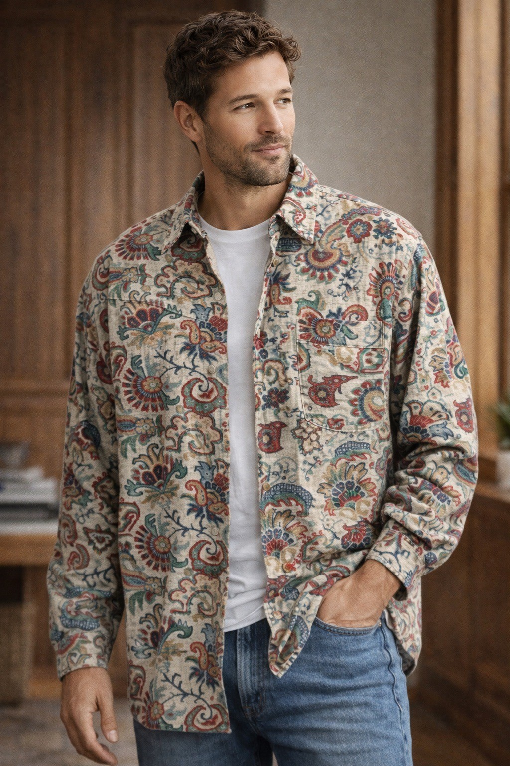 Johnny Cotton USA Paisley Tapestry Button Up Shirt Large Vintage