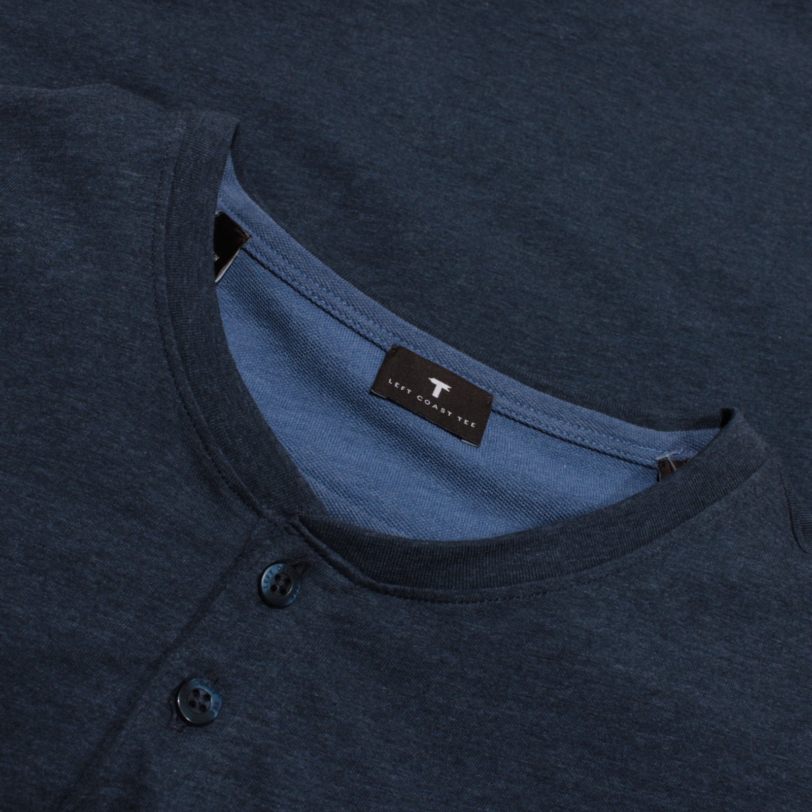 Left Coast Tee NWOT Reversible Long Sleeve Henley T-Shirt Size L in Blue Cotton
