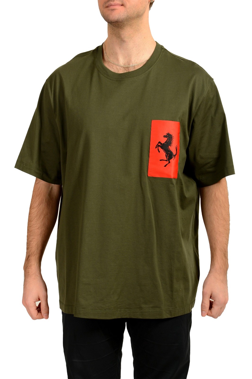 Scuderia Ferrari Men’s Olive Label Pocket Short Sleeve T-Shirt US 2XL IT 56