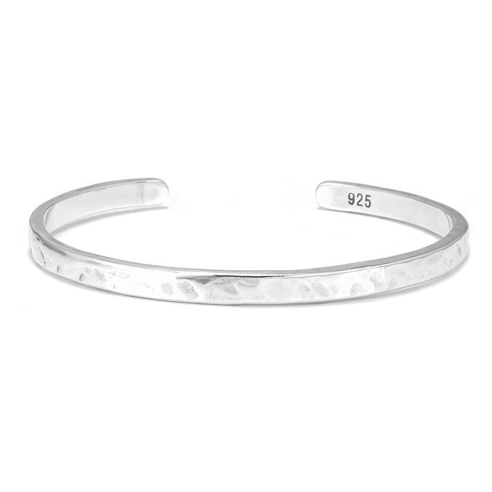 925 Sterling Silver Hammered Cuff Bangle Bracelet for Men, 4mm Handmade Minim…
