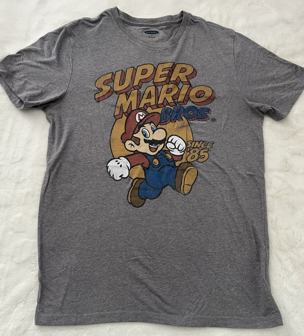 Super Mario Bros T Shirt Mens Small Gray Graphic Old Navy Nintendo Tee