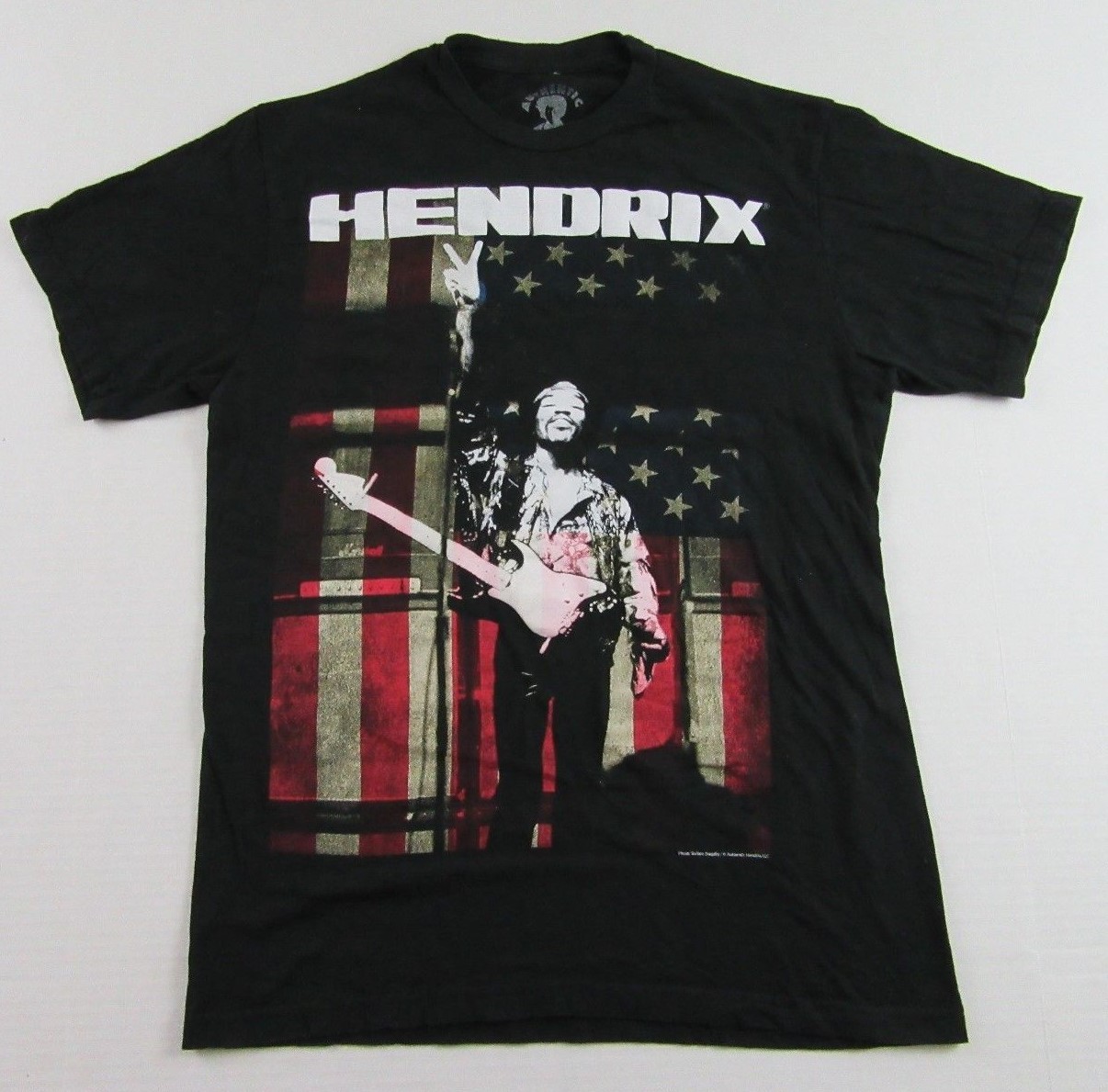 JIMI HENDRIX Peace Sign American Flag Psychedelic Rock Black T Shirt Size M