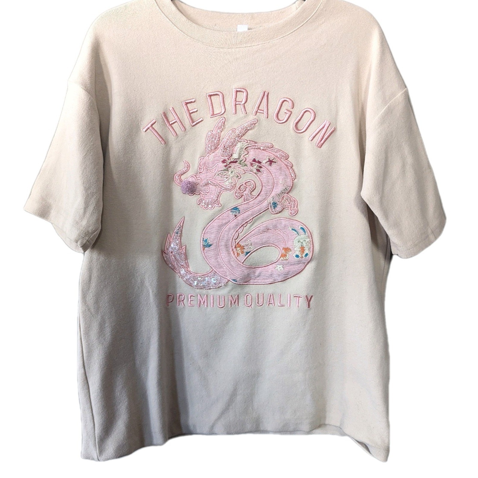 Rare Premium Quality Shell Pink Dragon Short Sleeve Sweatshirt New Year 2024