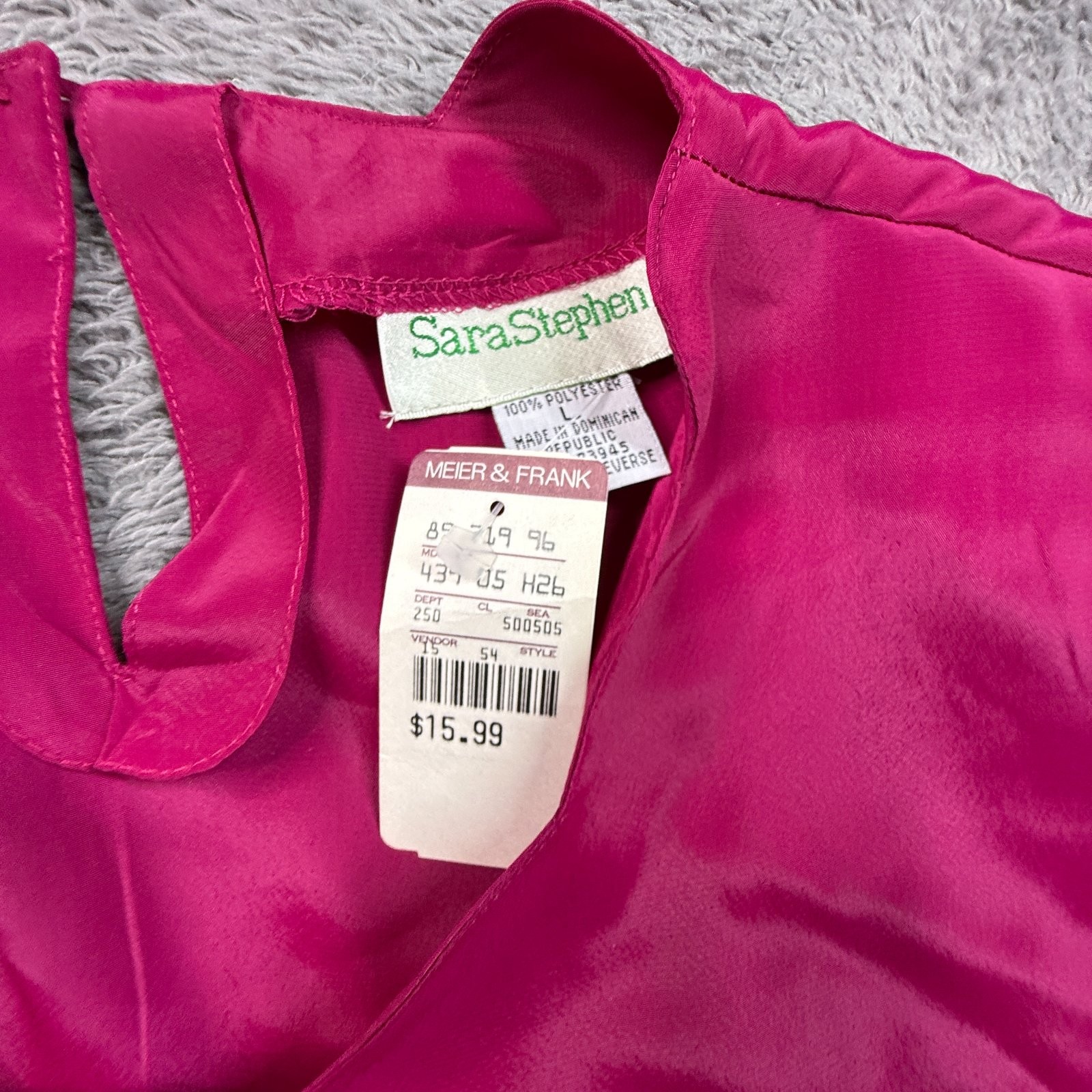 Vintage 90s Sara Stephen Satin Blouse Magenta Pink NWT Meier Frank Womens L