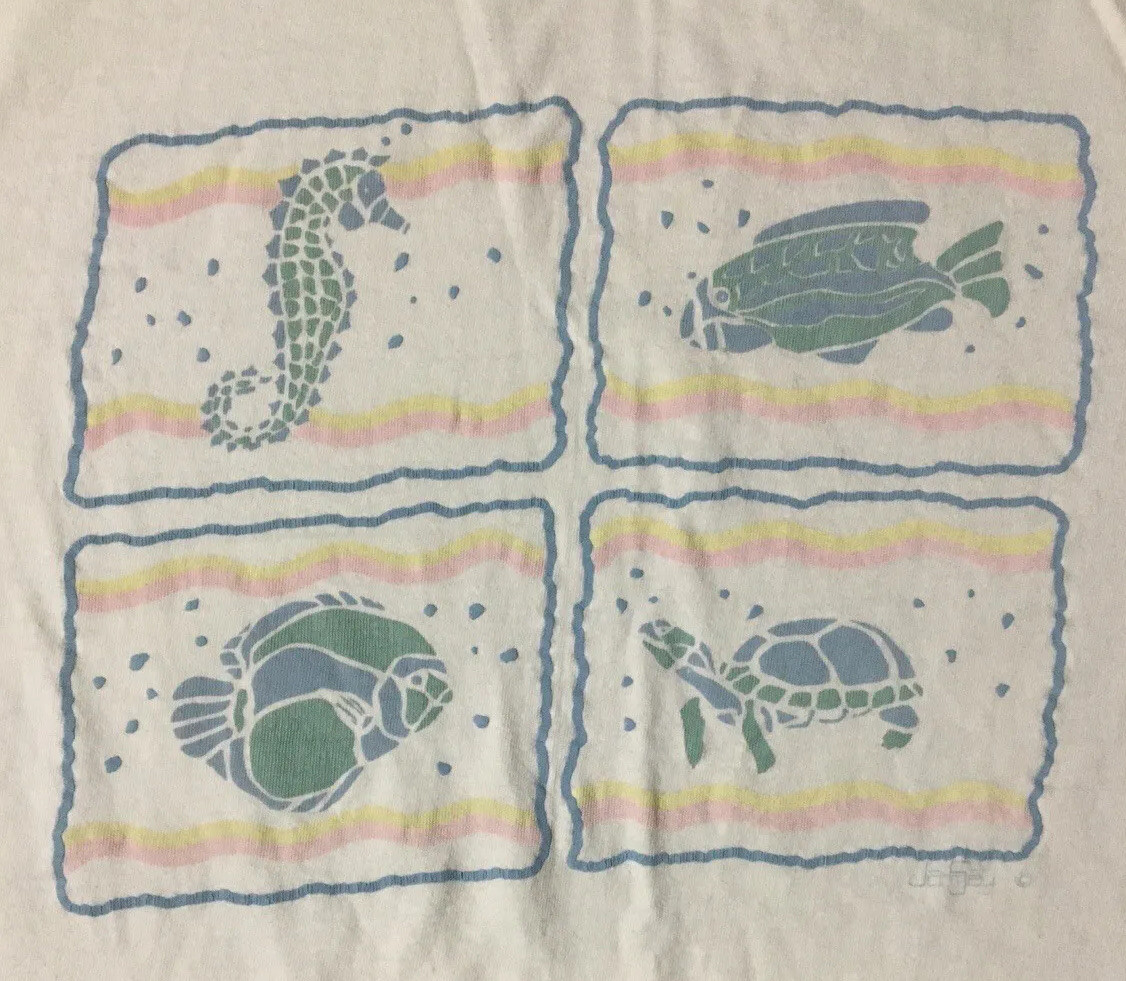 Vtg 90s Sea Life Faded Shirt M USA Fish Beach Nature Art Surf Grunge Hawaii 80s