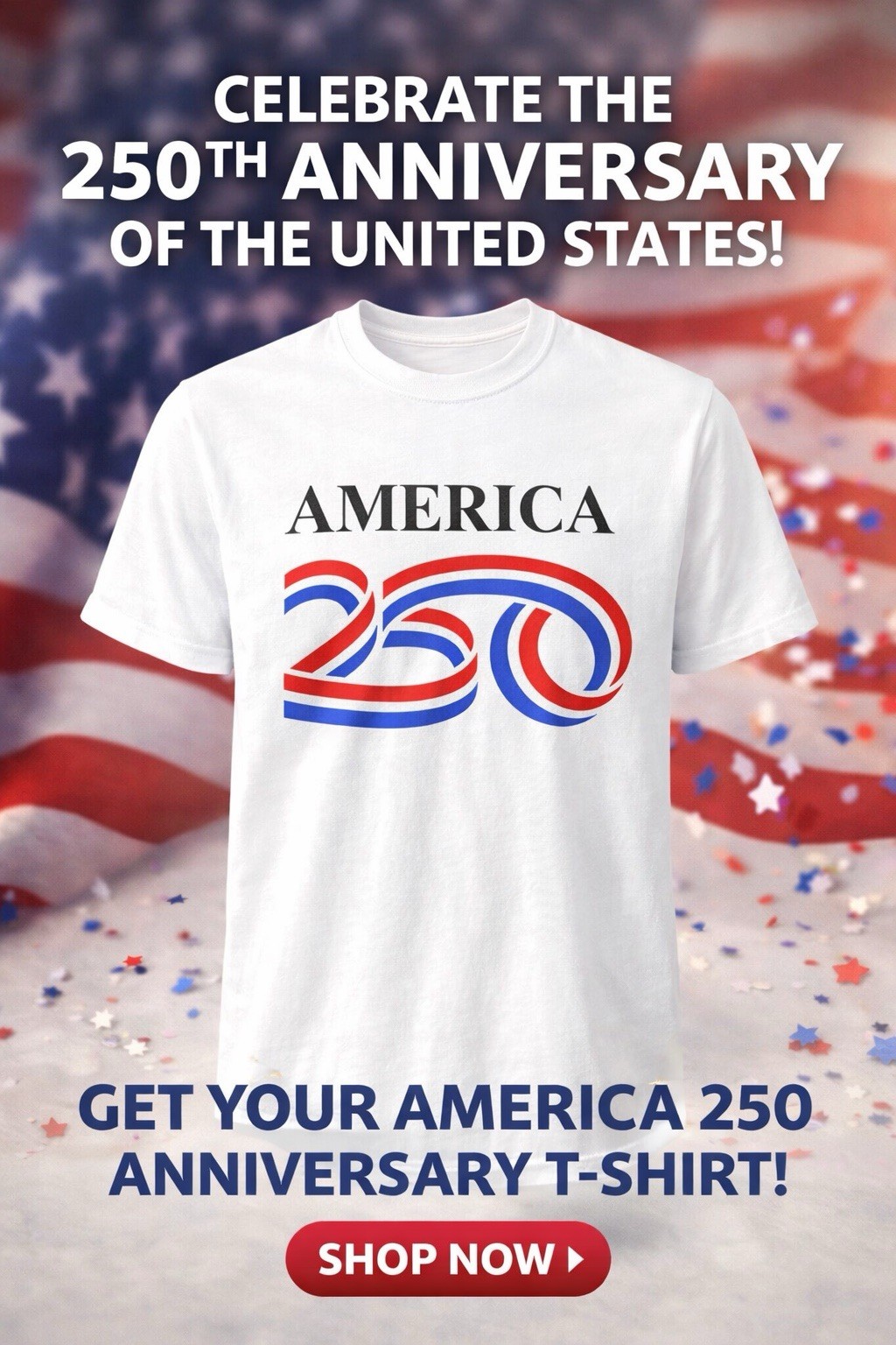 AMERICA 250th Anniversary T Shirt Adult Unisex S, M, L, XL, XXL. White. USA 🇺🇸