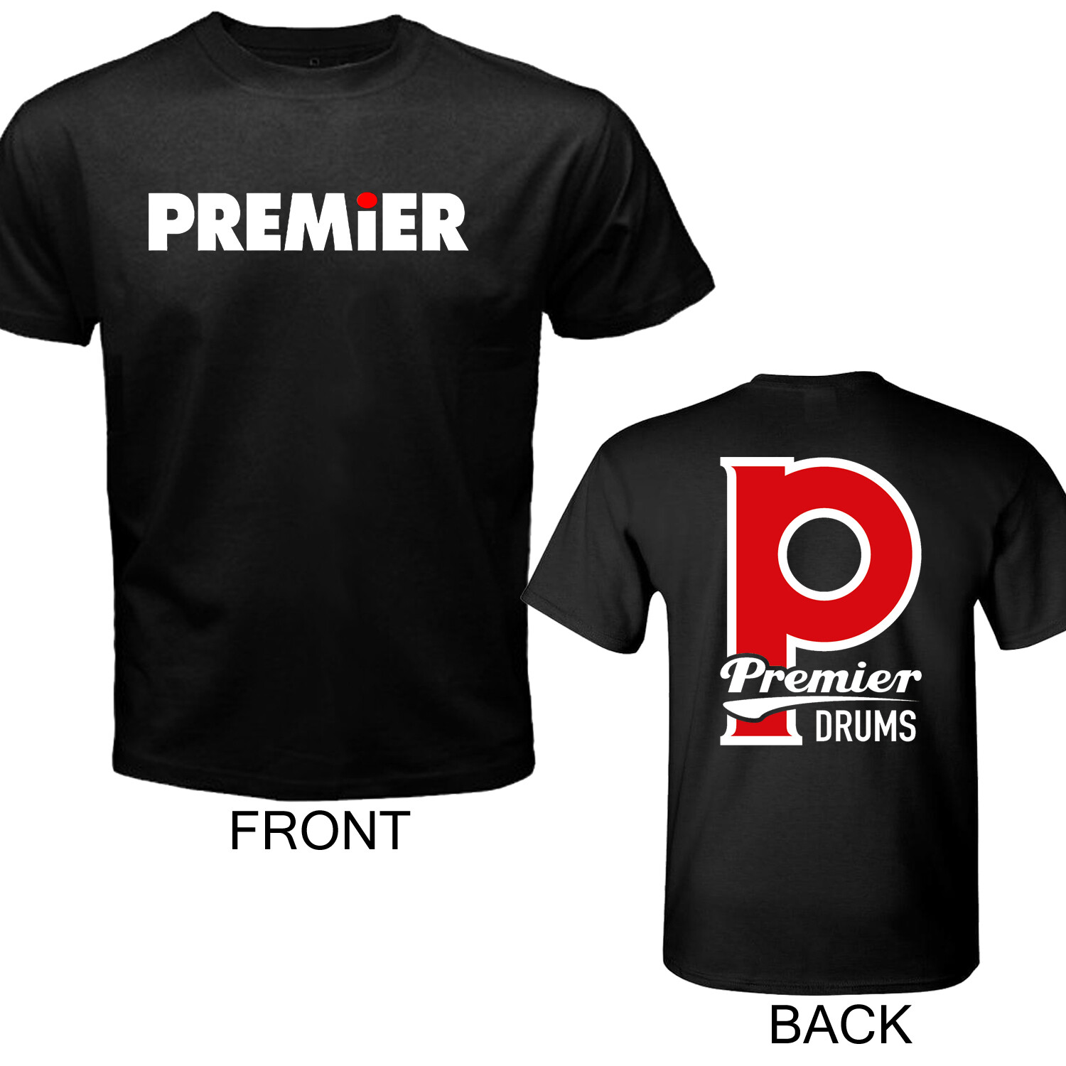 Premier Drums Men’s Black T-Shirt Size S to 5XL