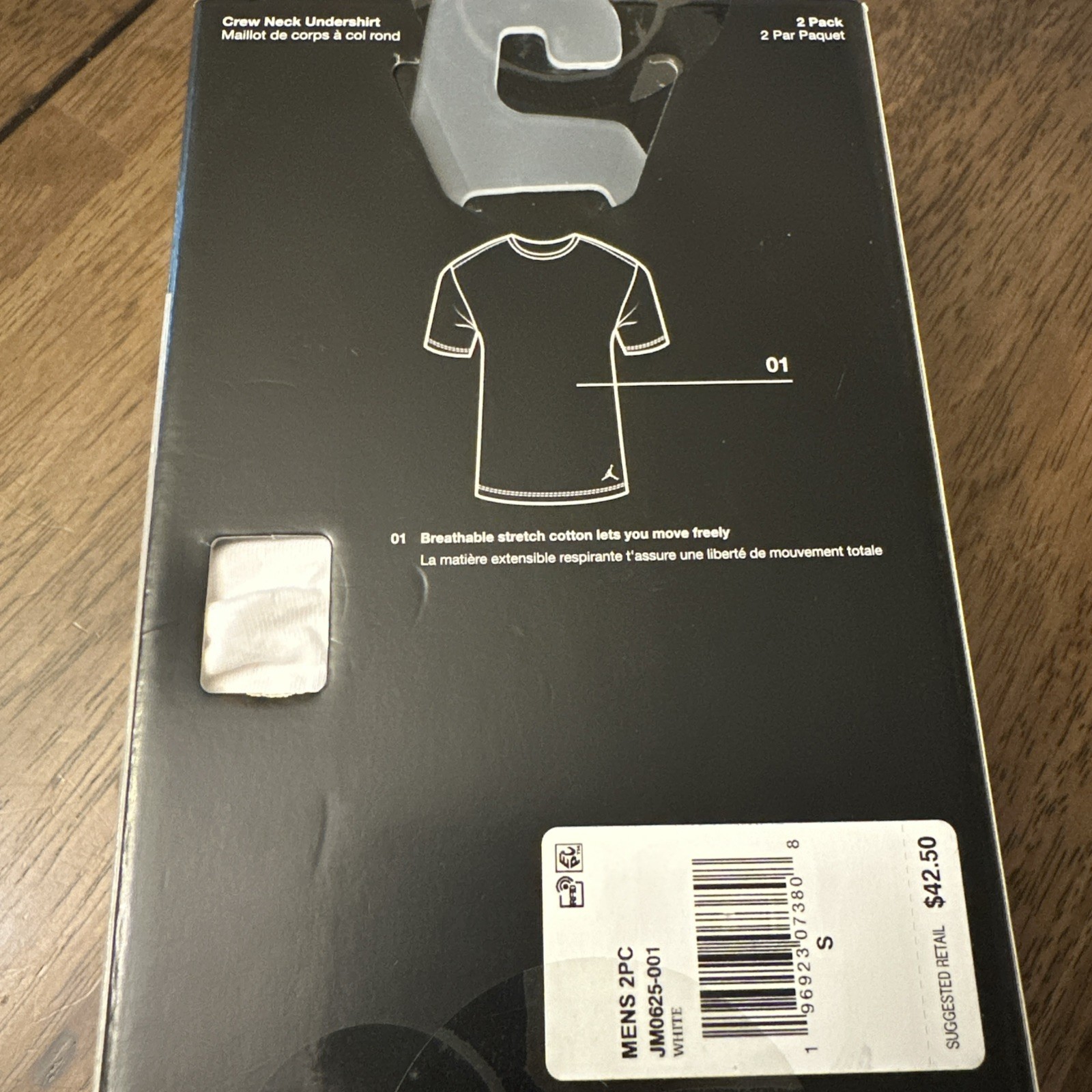 Jordan Flight Cotton Stretch Undershirt Crew Men’s Small White 2 Pack NIB