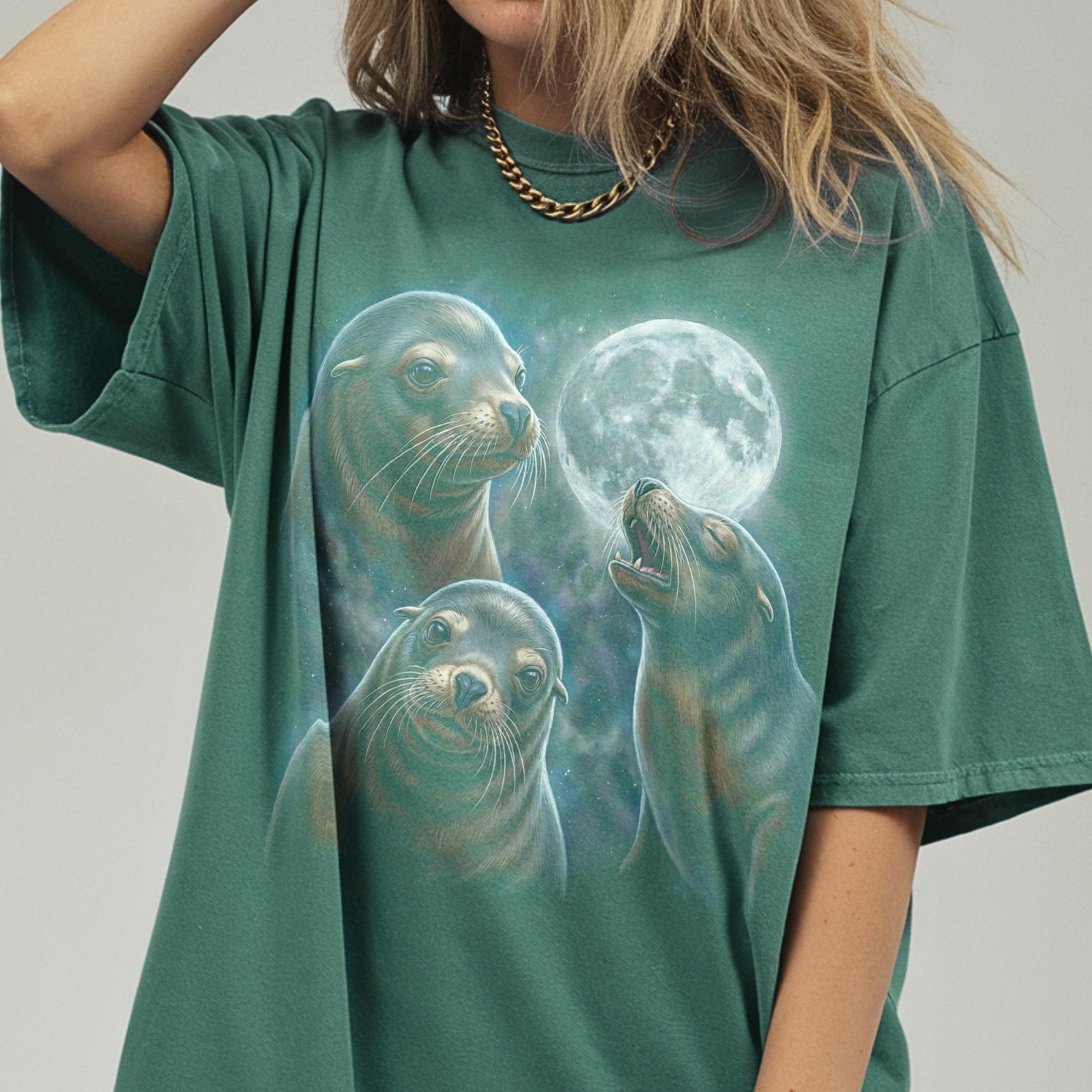 Three Sea Lion Moon Shirt, Seal Lover Gift, Vintage Sea Puppy Meme T-Shirt