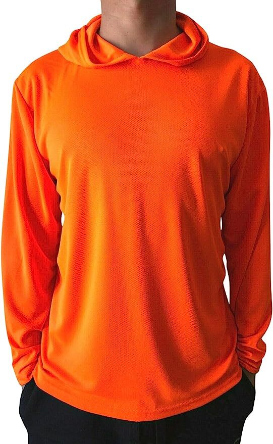 Safety Neon Orange Long Sleeve Hoodie T Shirt Polyester Tee Birdeye Mesh New