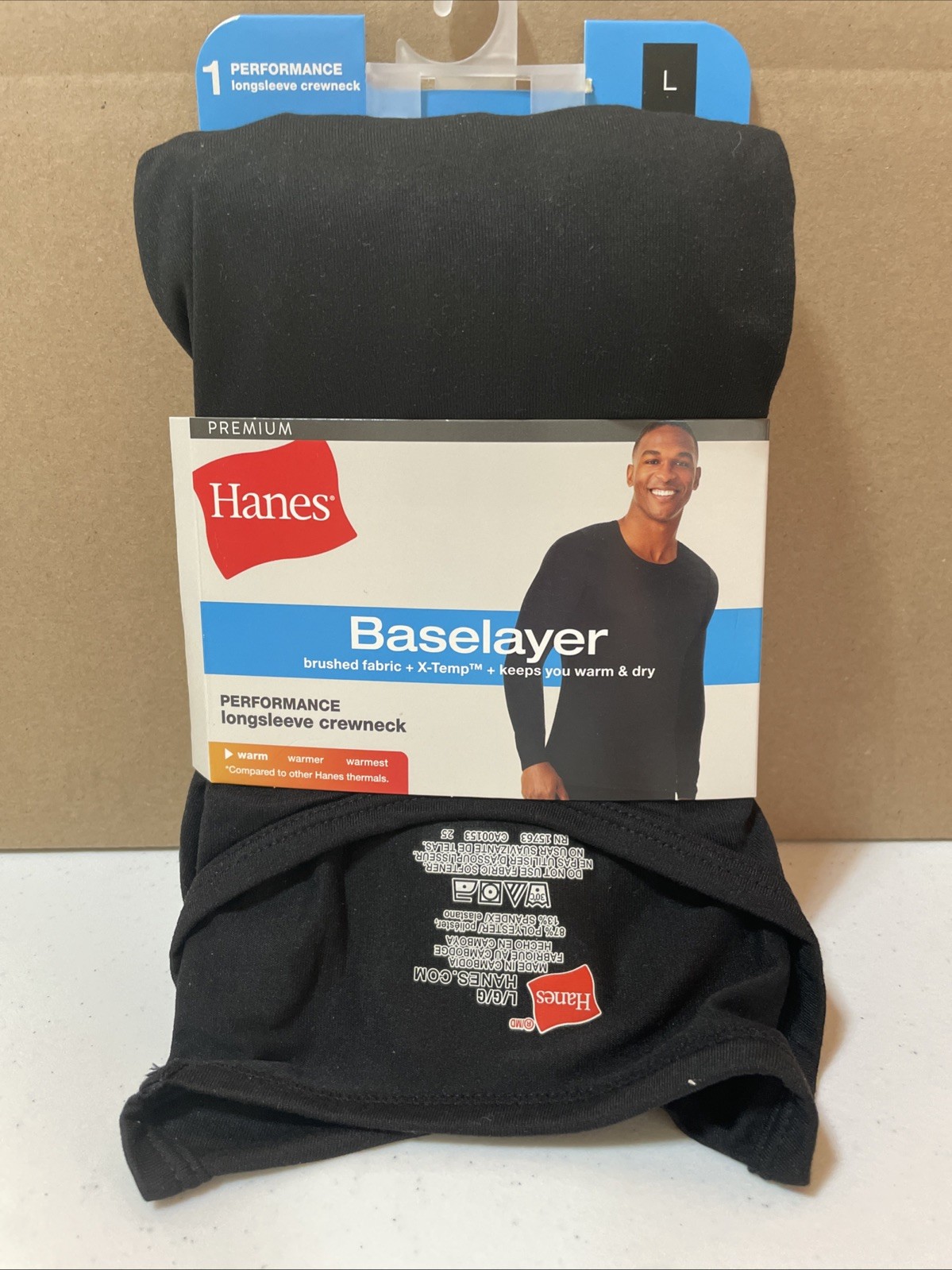 Hanes Men’s Thermal Long Sleeve Performance Top Black Large Baselayer