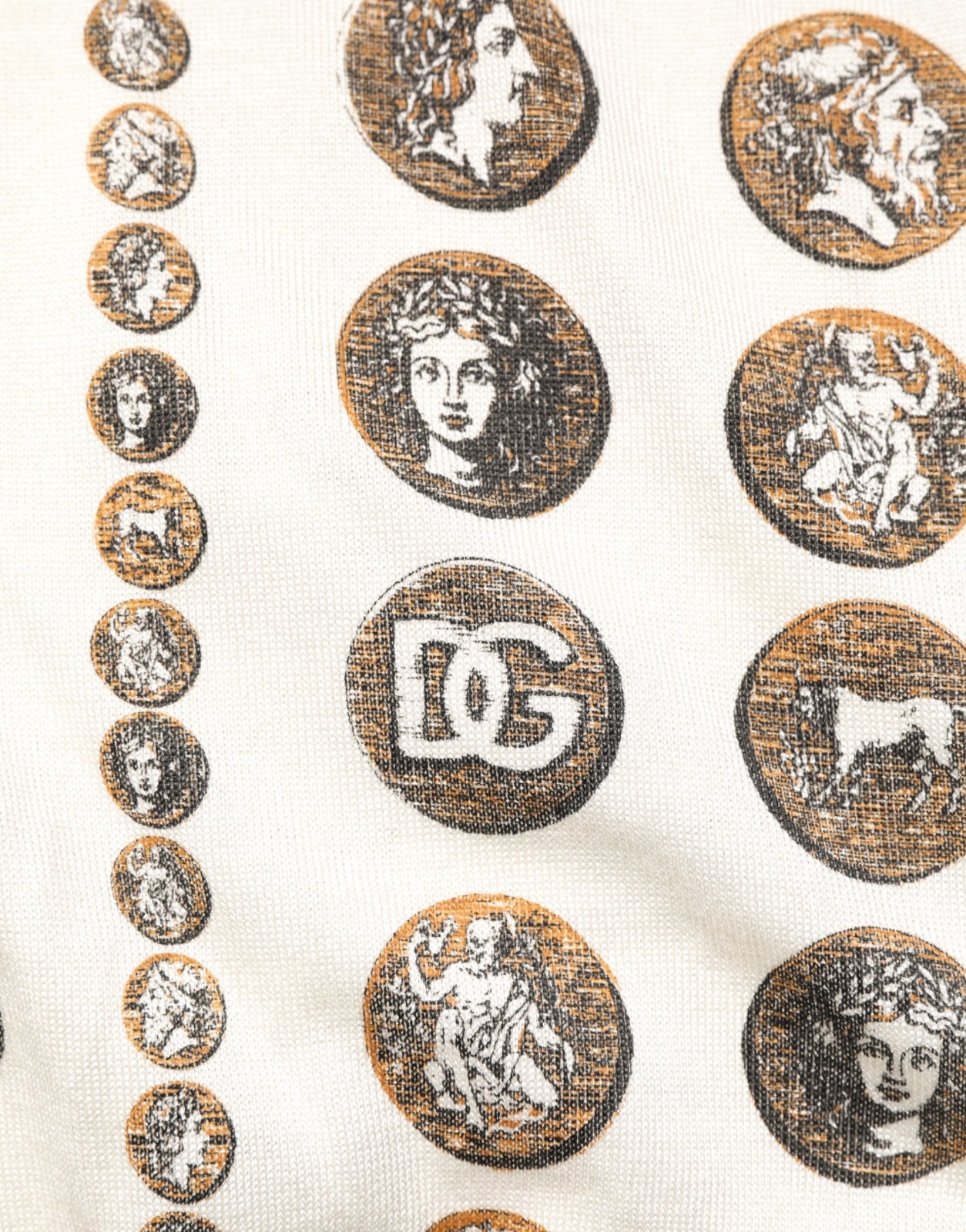 DOLCE & GABBANA T-shirt Silk Ivory Coin Print Logo Men Polo IT46/US36/S 1500usd