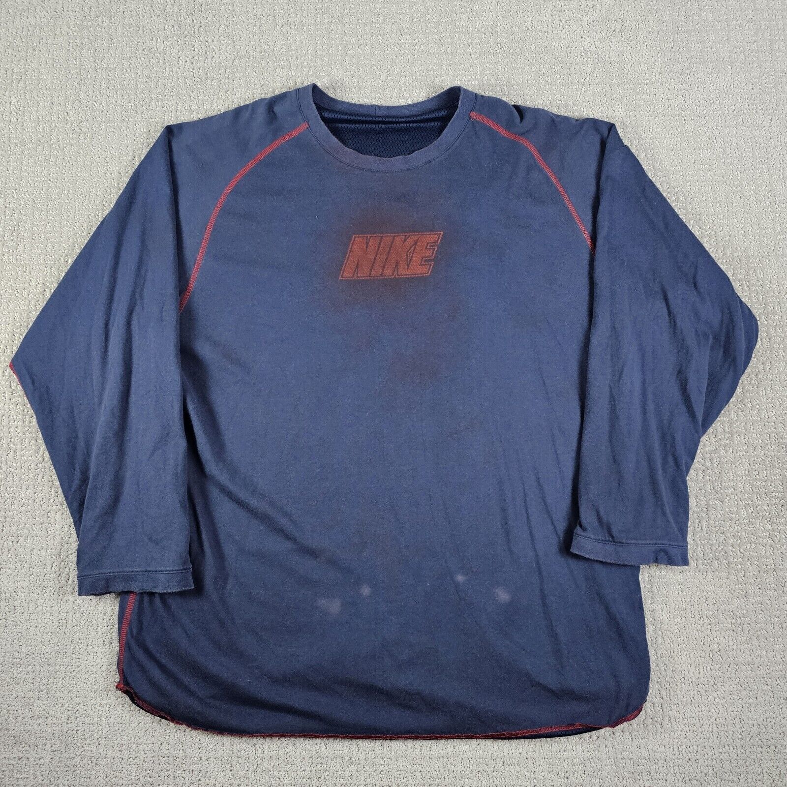 VTG Nike Reversible Long Sleeve Shirt Mens XL Blue Center Swoosh Y2K Spellout