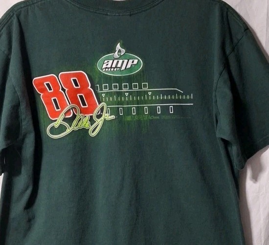 Vintage Nascar Tshirt Mens L Green DALE Earnhardt JR #88 AMP Energy Graphic