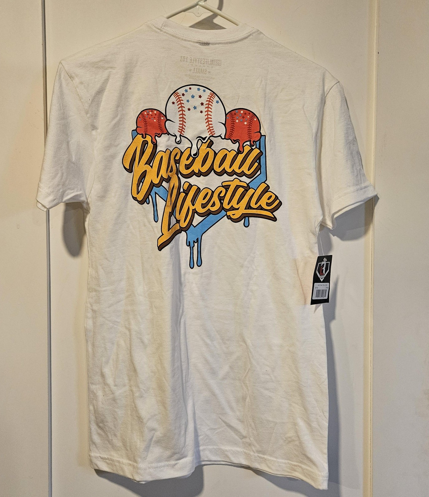 Baseball Lifestyle 101 Shirt Mens Small White Ice Cream USA Baseball Graphic NWT