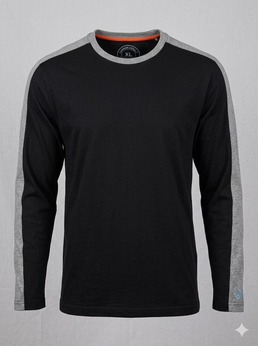 Carbon 2 Cobalt Men XL Black Gray Stripe Long Sleeve T-Shirt Crew Neck Cotton