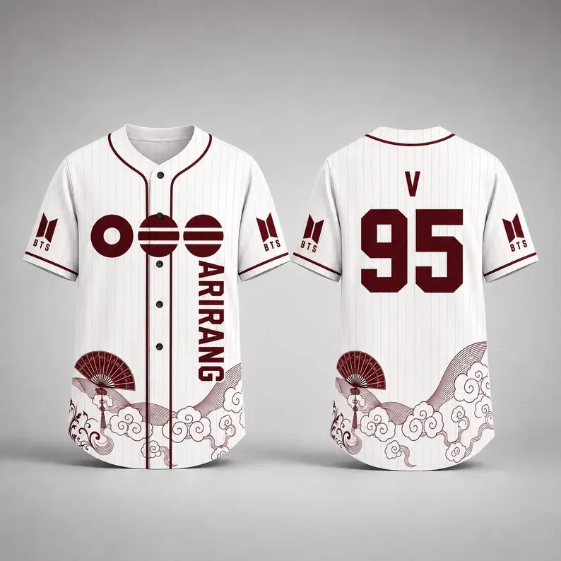 White Pinstripe Kpop Baseball Jersey Shirt Cloud Fan Number 95 Fan Made Top