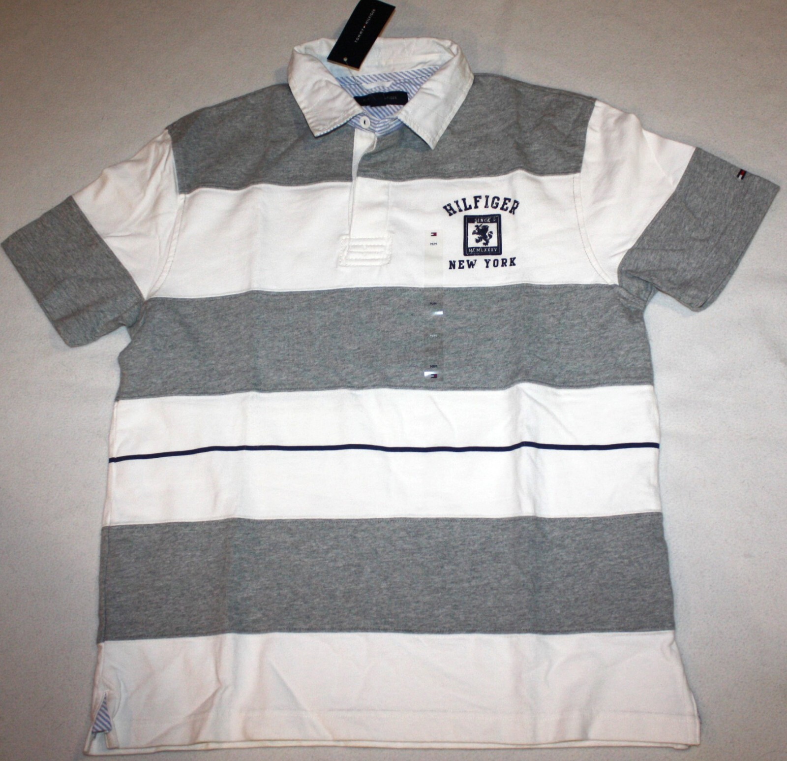 Tommy Hilfiger Men’s White Gray Short Sleeve Solid Polo Shirt Thick Cotton $65