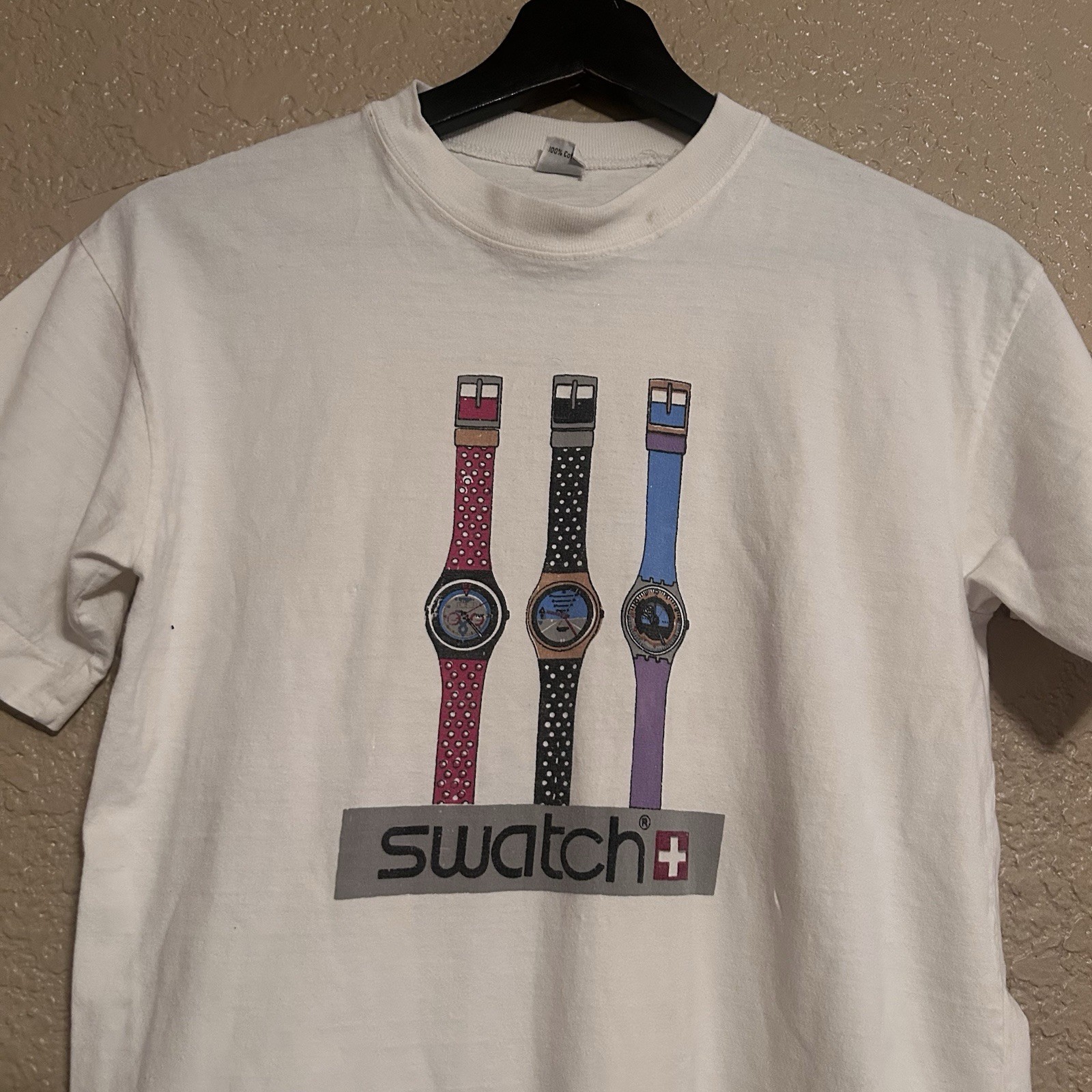 Vintage 90s Swatch Swiss Watch Graphic Print Single Stitch T-Shirt Size Small