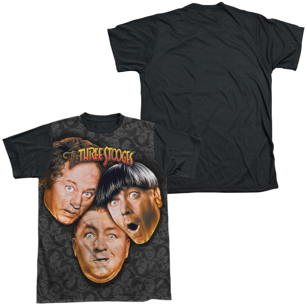 Three Stooges Stooges All Over Adult Costume T Shirt (Black Back), S-3XL