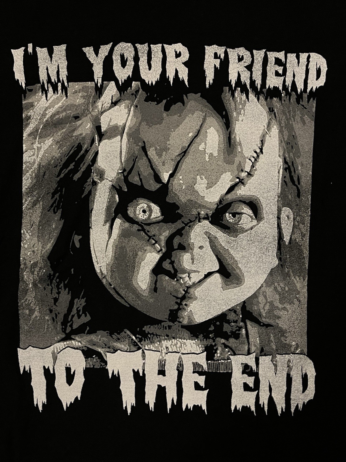 Chucky I’m Your Friend To The End Graphic Tee Men’s Crew Neck Black M