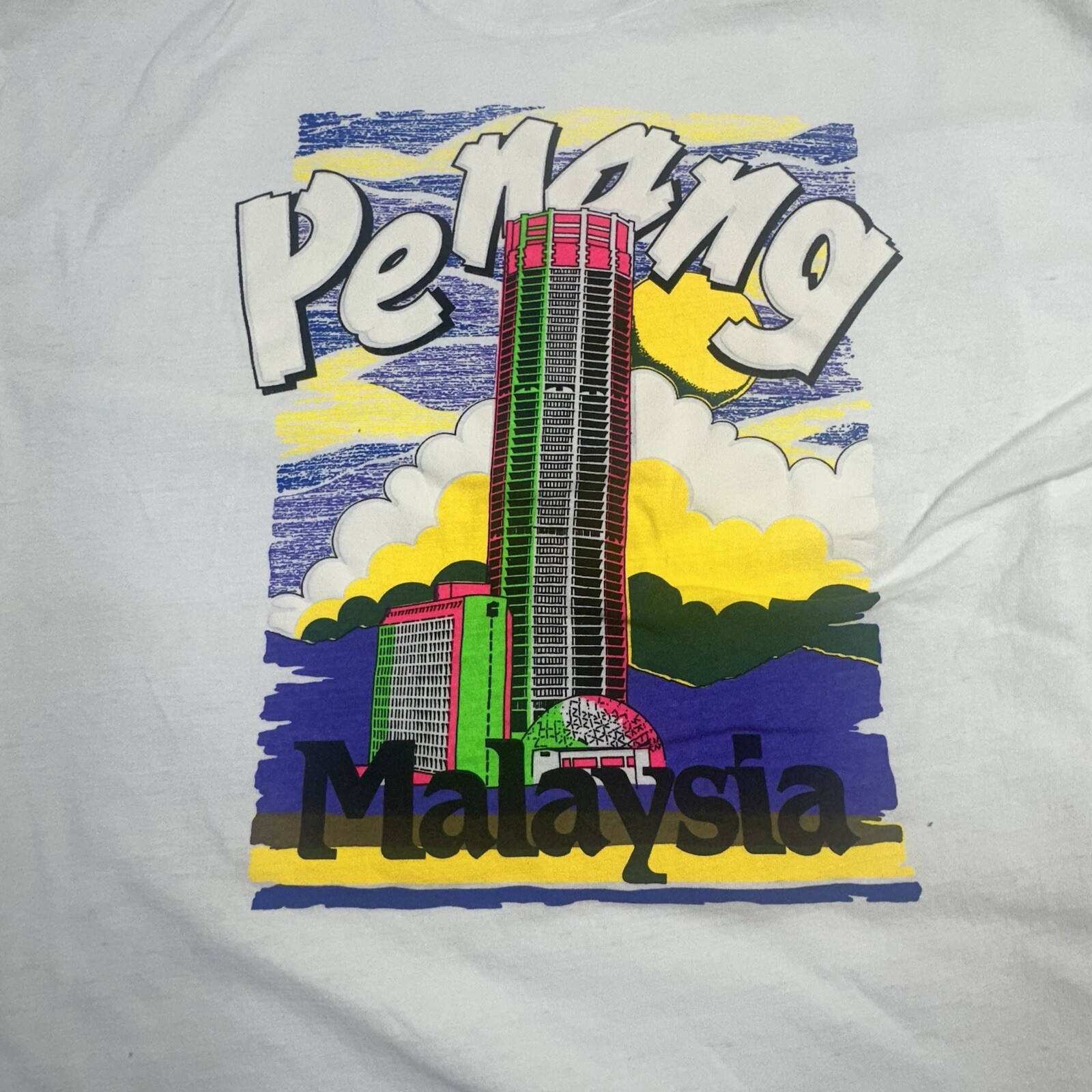 Penang Malaysia Skyscraper Cityscape Colorful Graphic Tee Shirt 100% Cotton