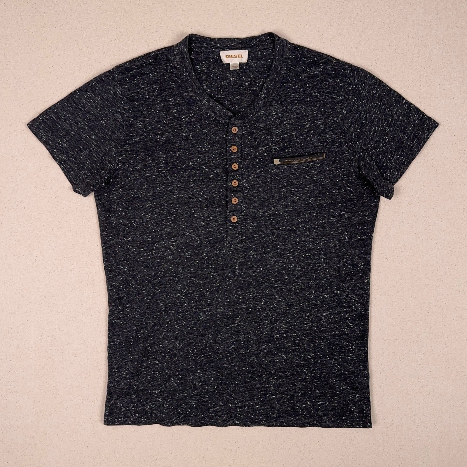 DIESEL Lightweight Stretch Slub Henley T-Shirt Mens M Slim Fit Heather Dark Gray