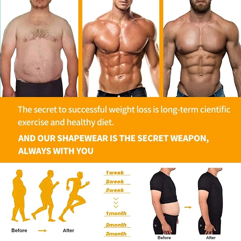 3 Pack Men Body Shaper Slimming Shirts Vest Compression Short Sleeve Shapewear