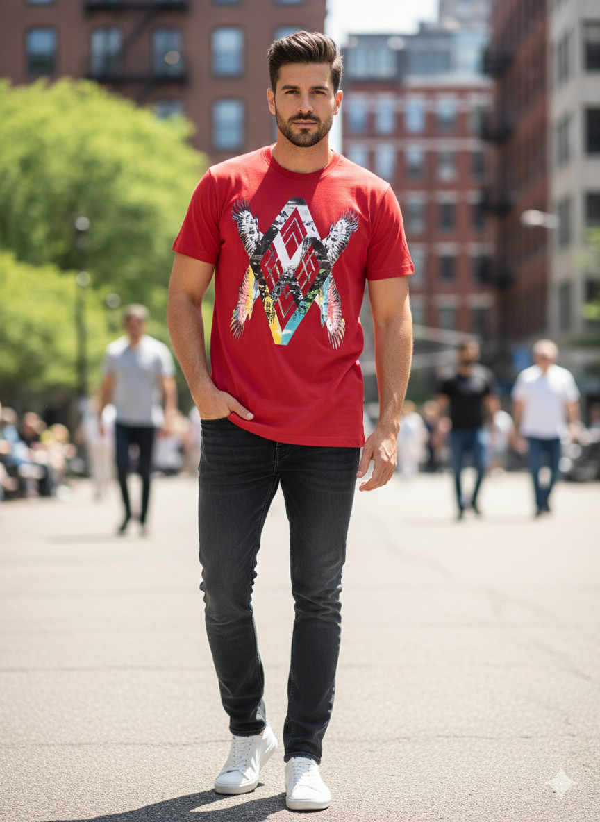 $50 ARMANI EXCHANGE Red WINGS Short Sleeve Slim Fit Designer T-shirt MENS XL NEW