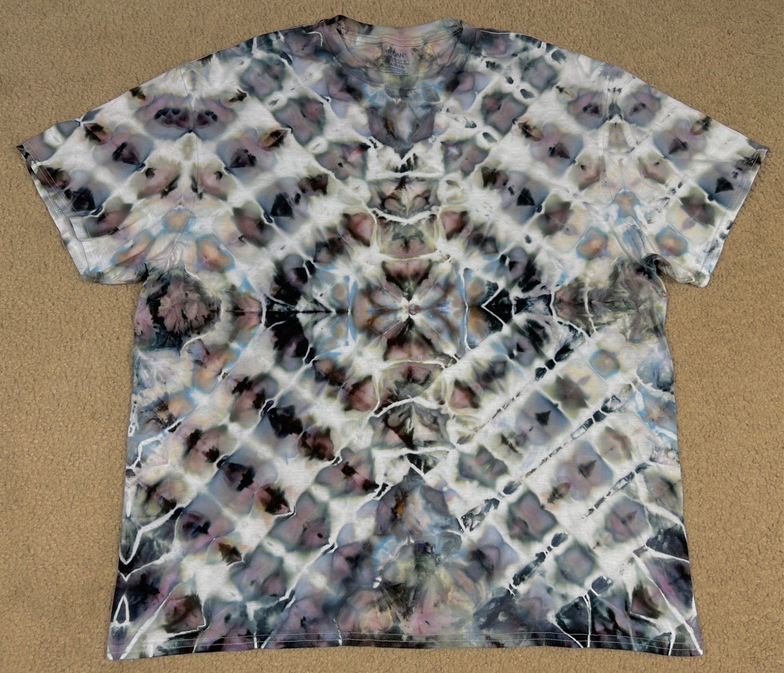 Handmade Ice Tie Dye T-Shirt 2XL Mens Womens Soft Cotton Black Grey Glitch