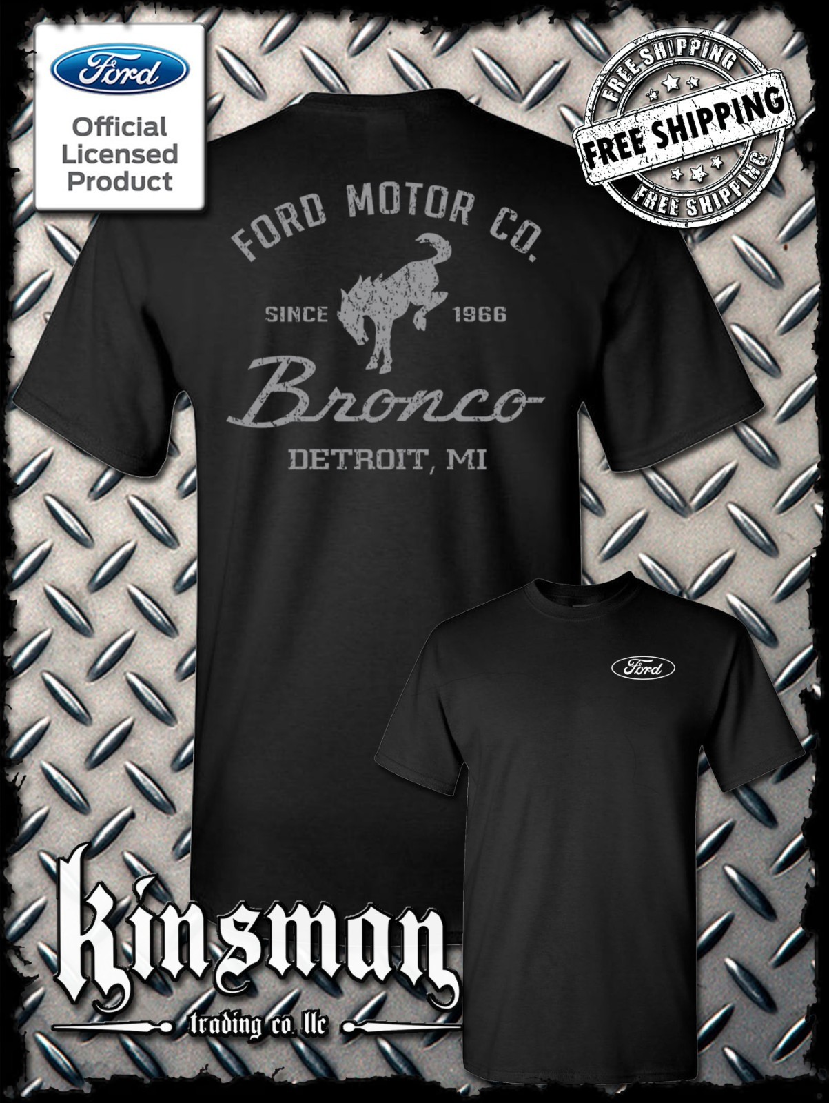 Ford Motor Co Bronco Detroit, MI 2-Sided T-Shirt – Official Licensed Product