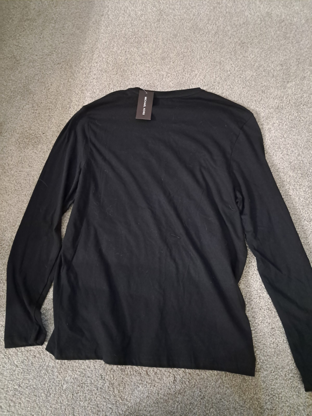 Michael Kors Men’s Black Long Sleeve Logo Graphic Crew Neck T-Shirt M Cotton