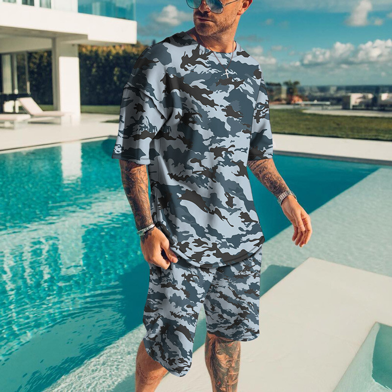 Mens Summer Short Sleeve T-Shirts and Shorts Sweatsuit Set Outfit 2-Piece Set