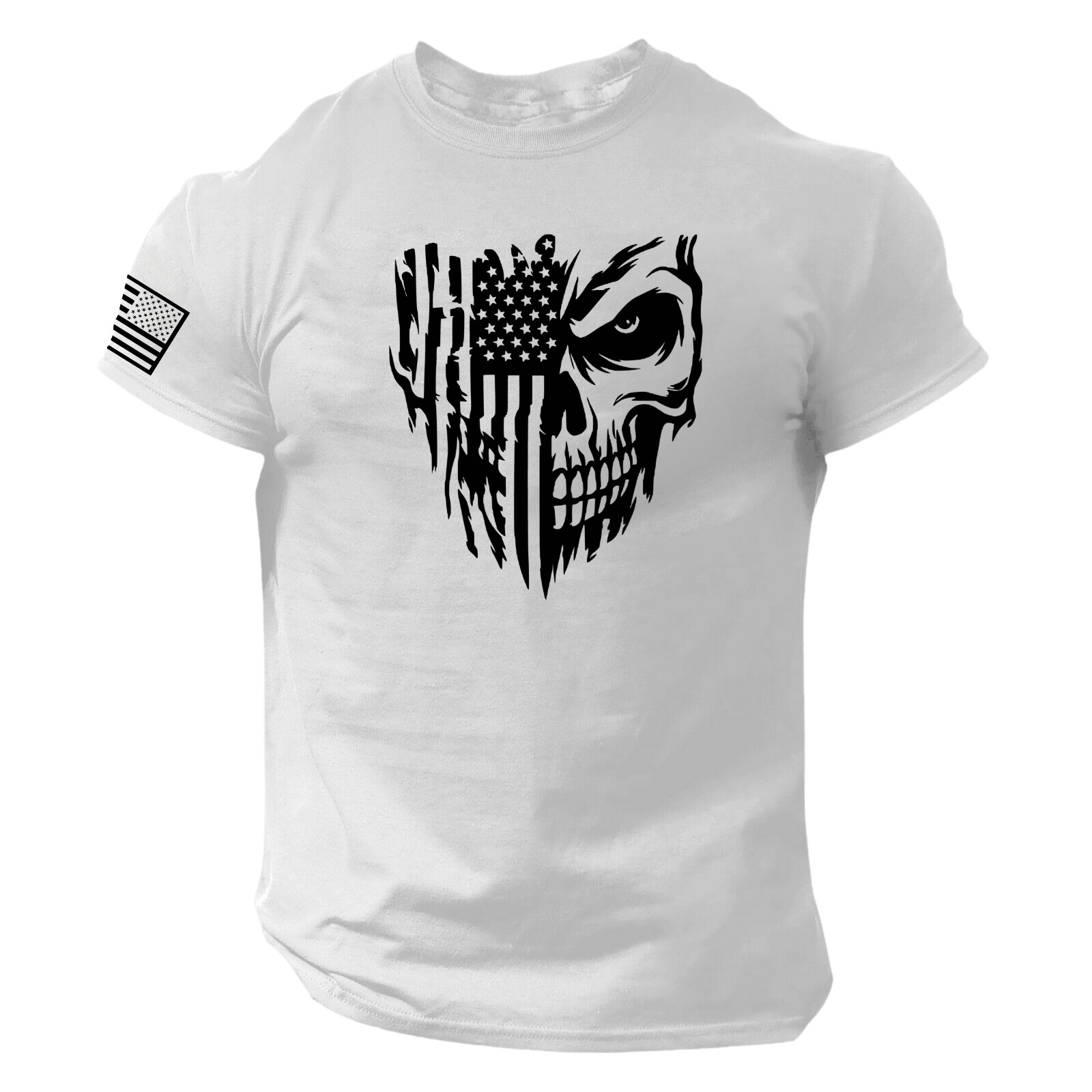 Skull T-Shirt USA Warrior Flag Distressed Military