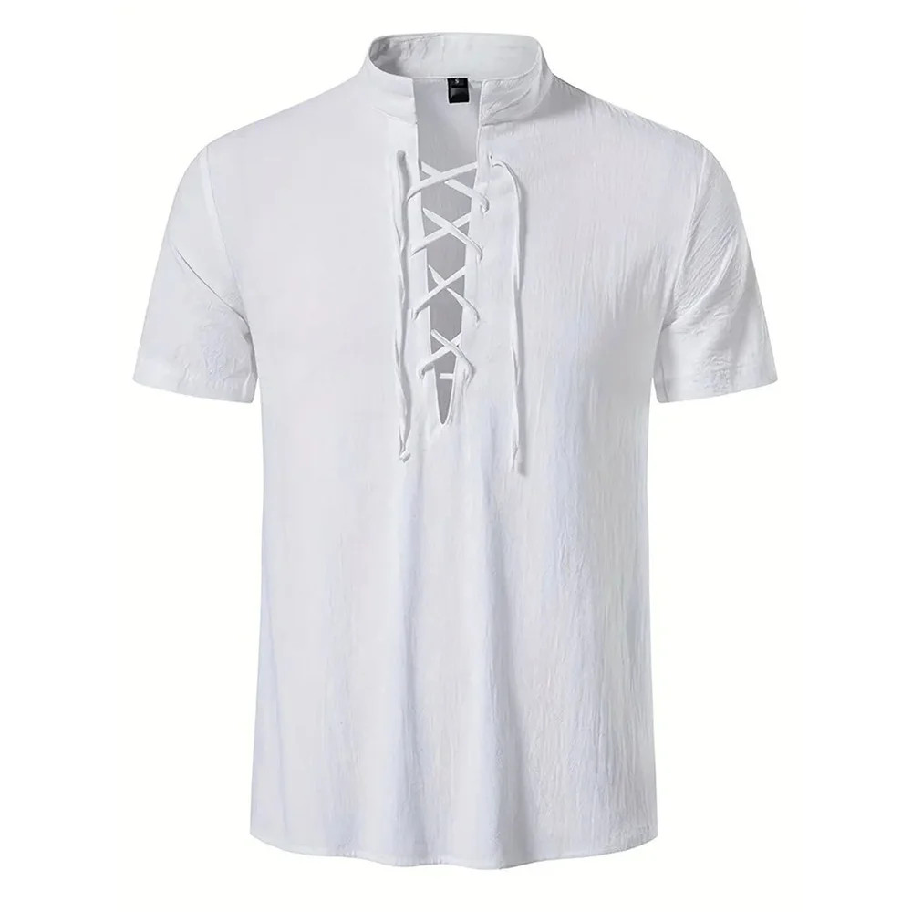 Men’s Retro Cotton Linen Shirt Stylish Pirate V-neck S-XXL Trendy Comfy Gift Tee